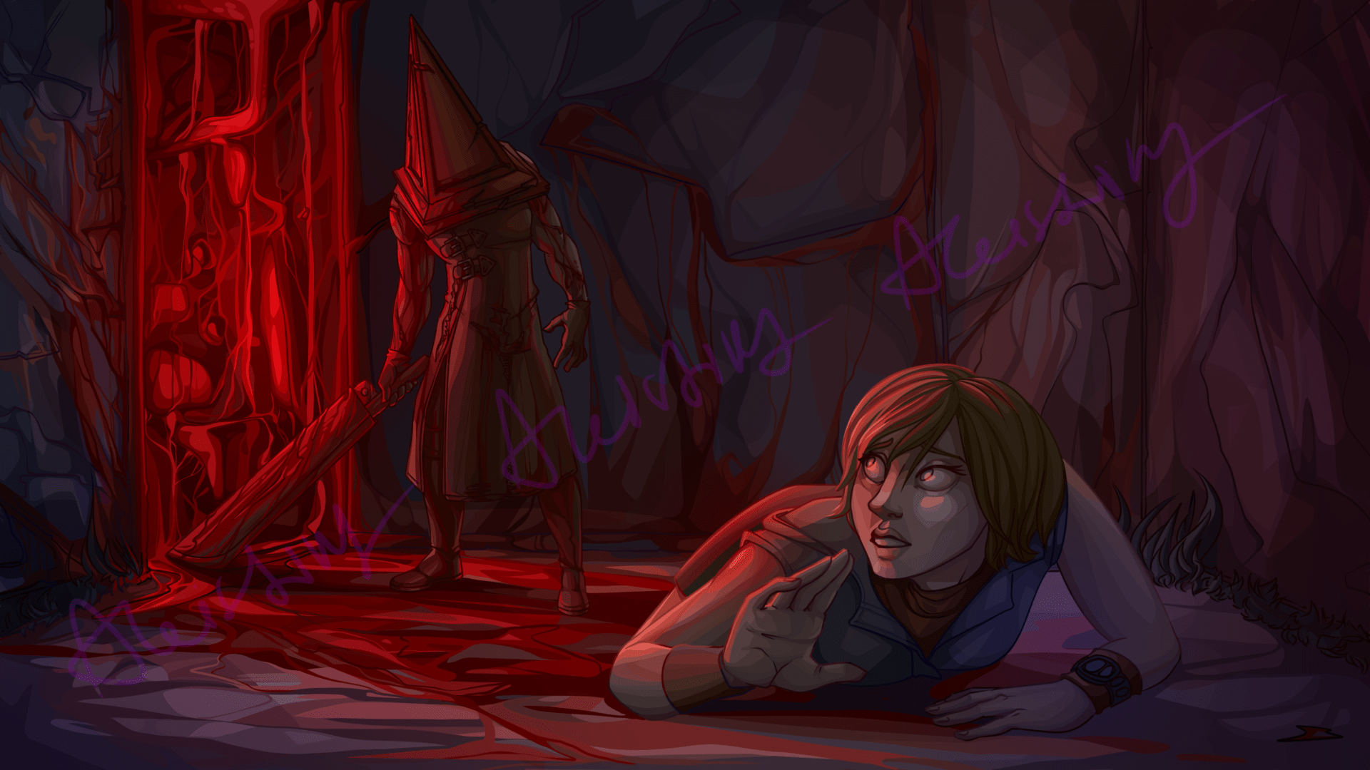 1920x1080 PyramidHead and Cheryl Mason by Ateistika on Newgrounds