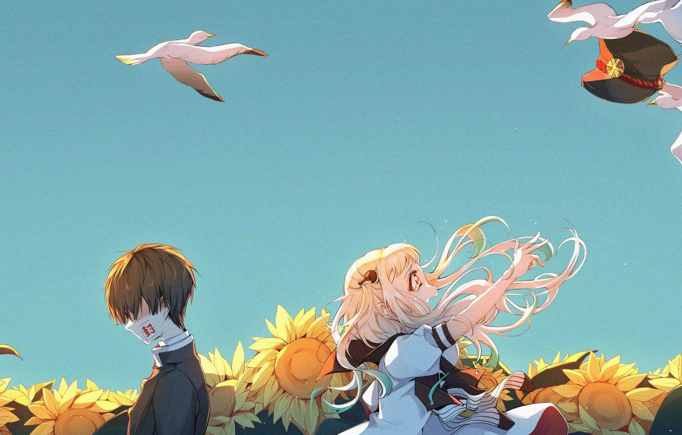 1332x850 Wallpaper The Sky, Seagulls, Boy, Girl, Toilet Boy Hanako Kun Image For Desktop, Section сёнэн