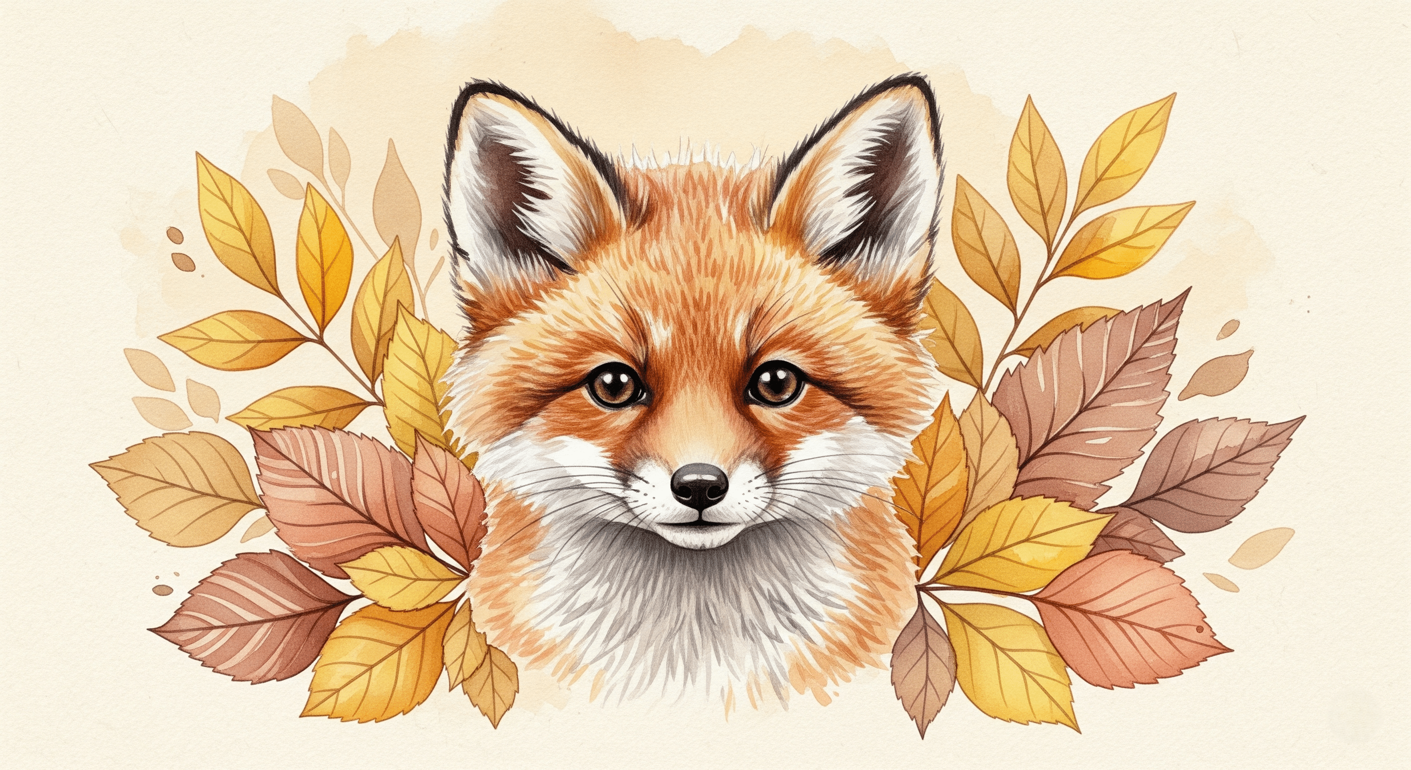 2816x1536 Kids room wallpaper. Artistic Fox and autumn leaves