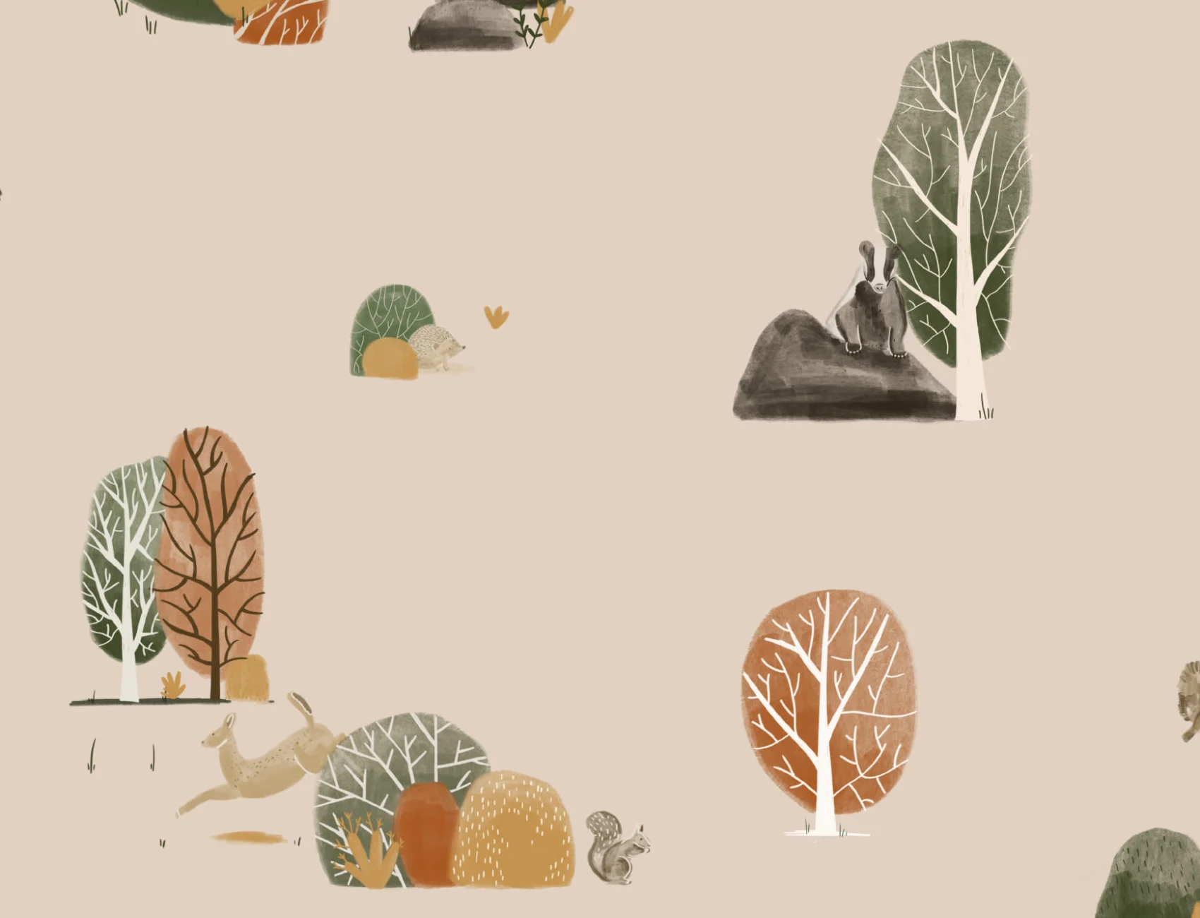 1700x1300 Kids Woodland Animals Pattern Wallpaper