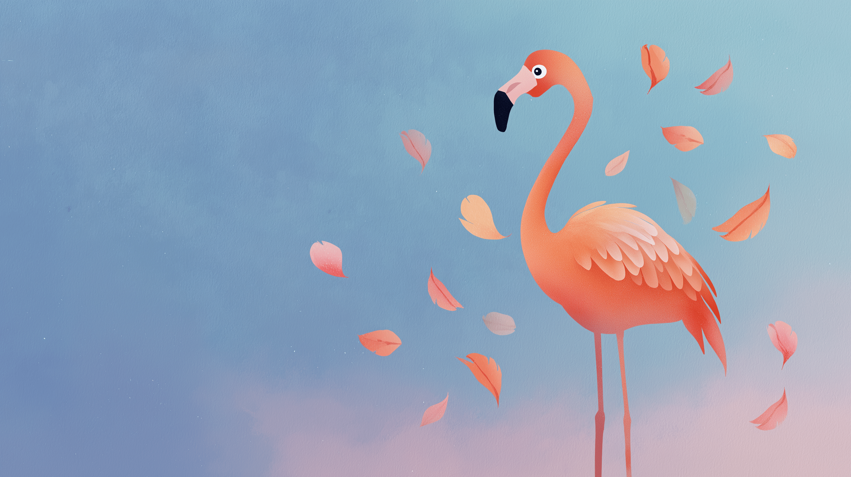 2912x1632 Kids room wallpaper. Pink flamingo and autumn leaves