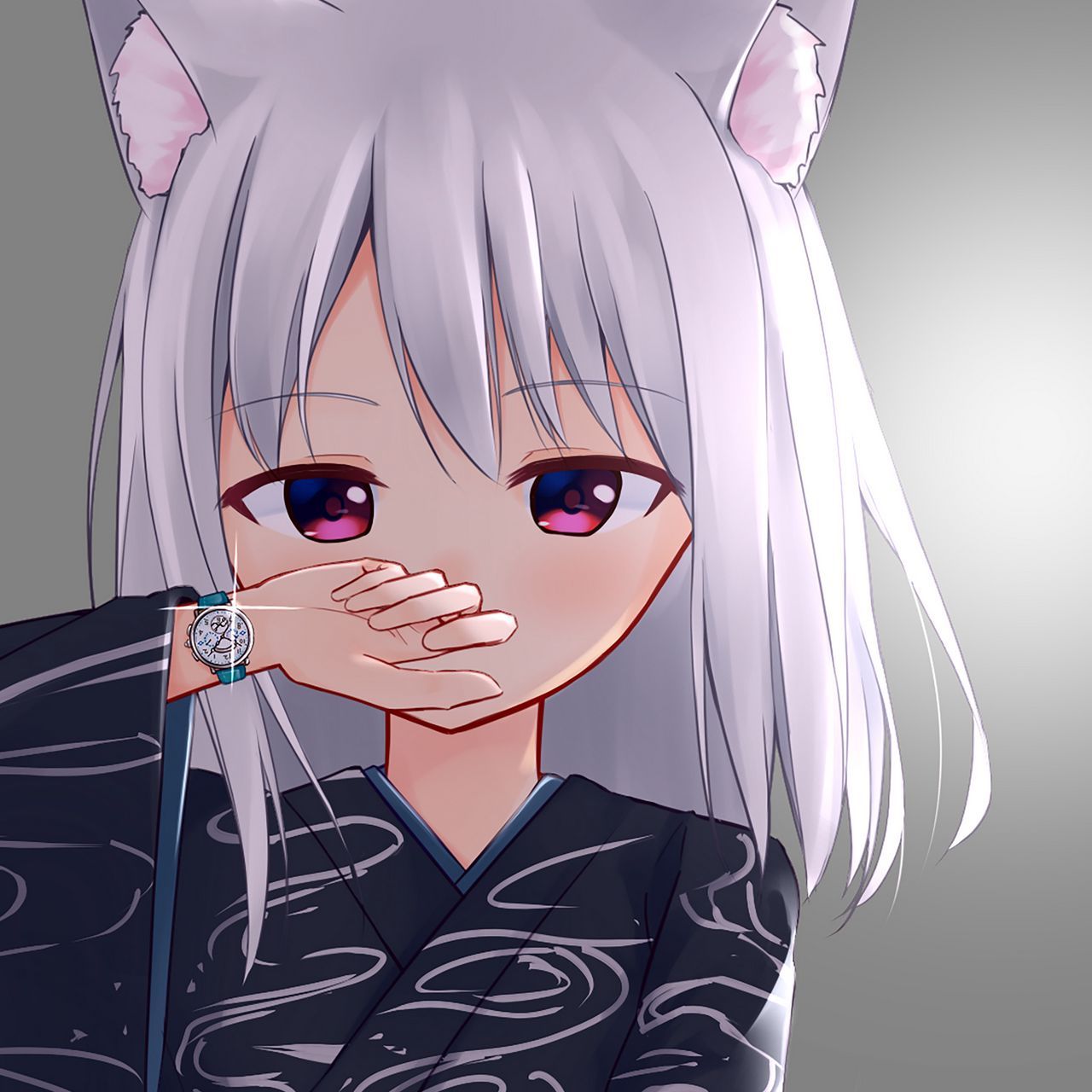 1280x1280 Download wallpaper 1280x1280 girl, neko, gesture, watch, anime ipad, ipad ipad mini for parallax HD background