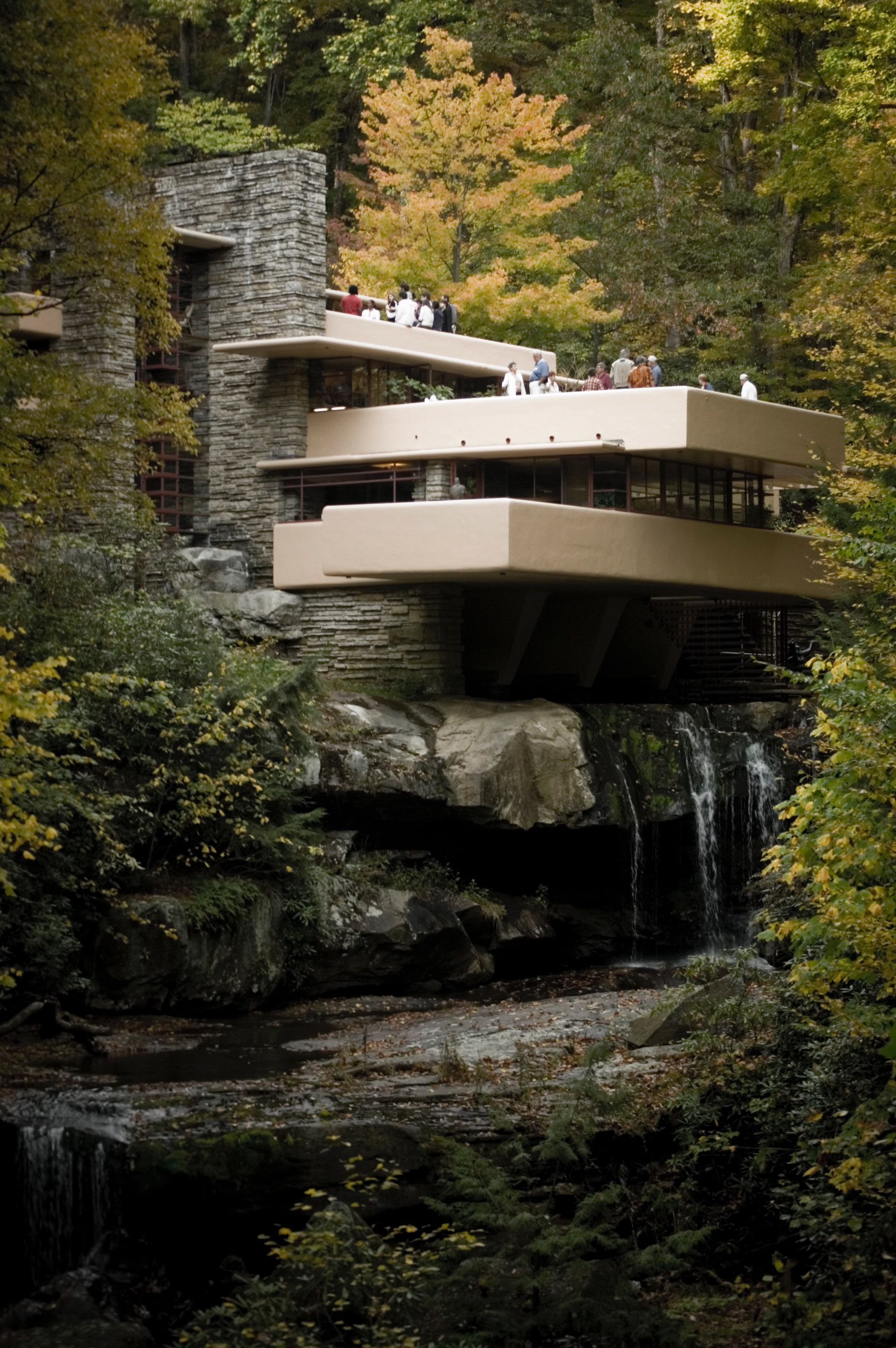 1948x2929 Fallingwater picture: Traditional view from lookout, 1 (Frank Lloyd Wright house above waterfall)