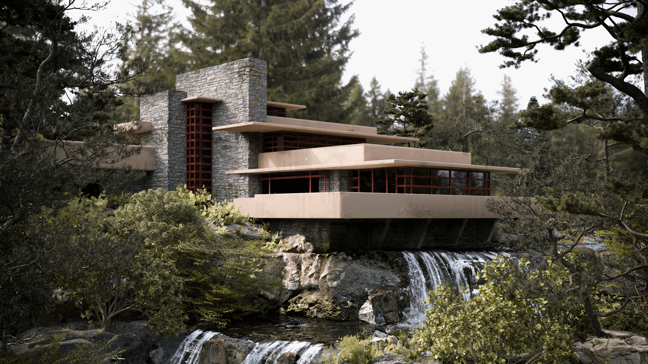2560x1440 Render of Falling Water (open for criticism)