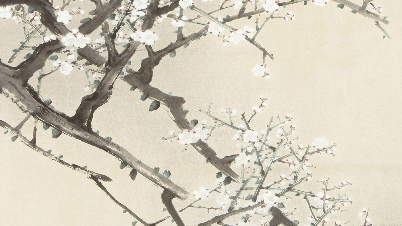 1366x768 wallpaper for desktop, laptop. oriental art flower painting illust