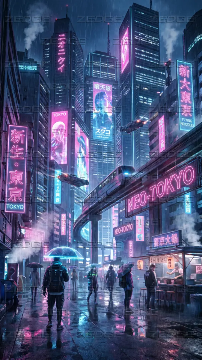 674x1198 Futuristic Neo Tokyo City Rainy Night Neon Cyberpunk 4k Wallpaper wallpaper by Kazi Design Studio