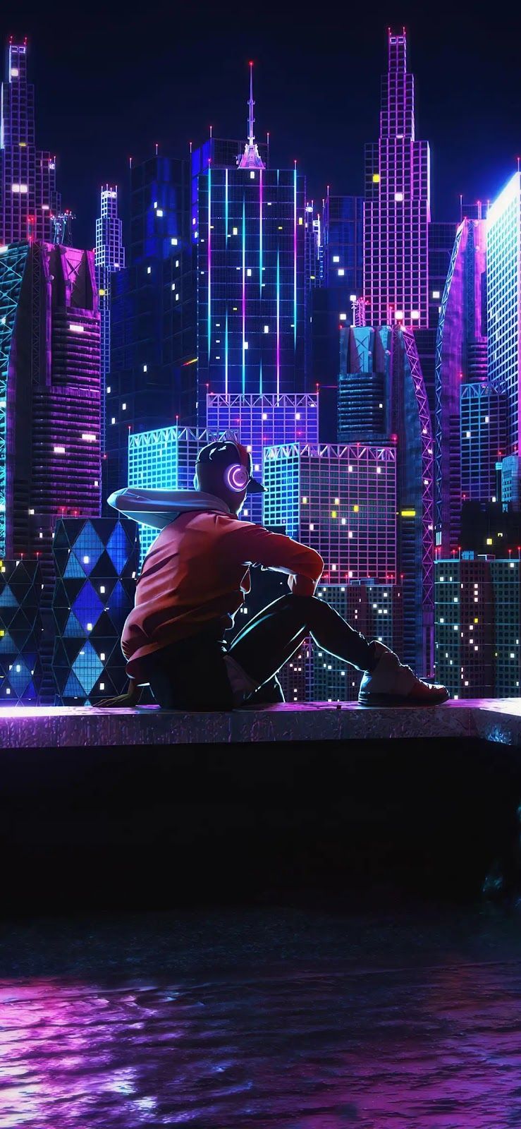 739x1600 neon city art wallpaper Mobile Walls