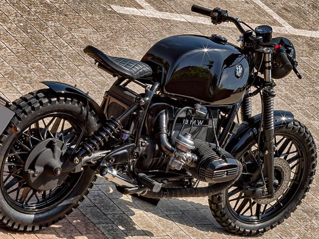 1024x768 BMW R100 Black, the beast Scrambler Racer World