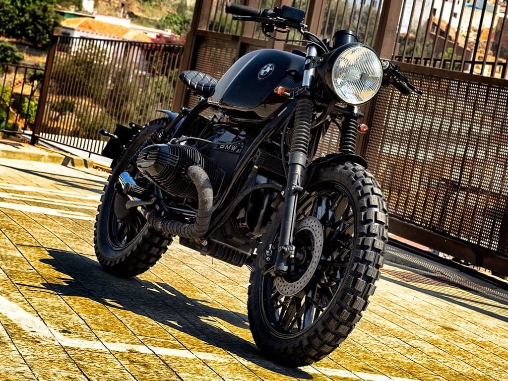 1024x768 BMW R100 Black, the beast Scrambler Racer World