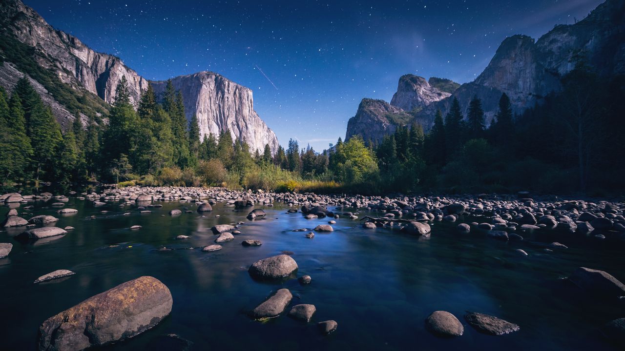 1280x720 El Capitan Merced River Starry Night, Yosemite National Park, California, USA