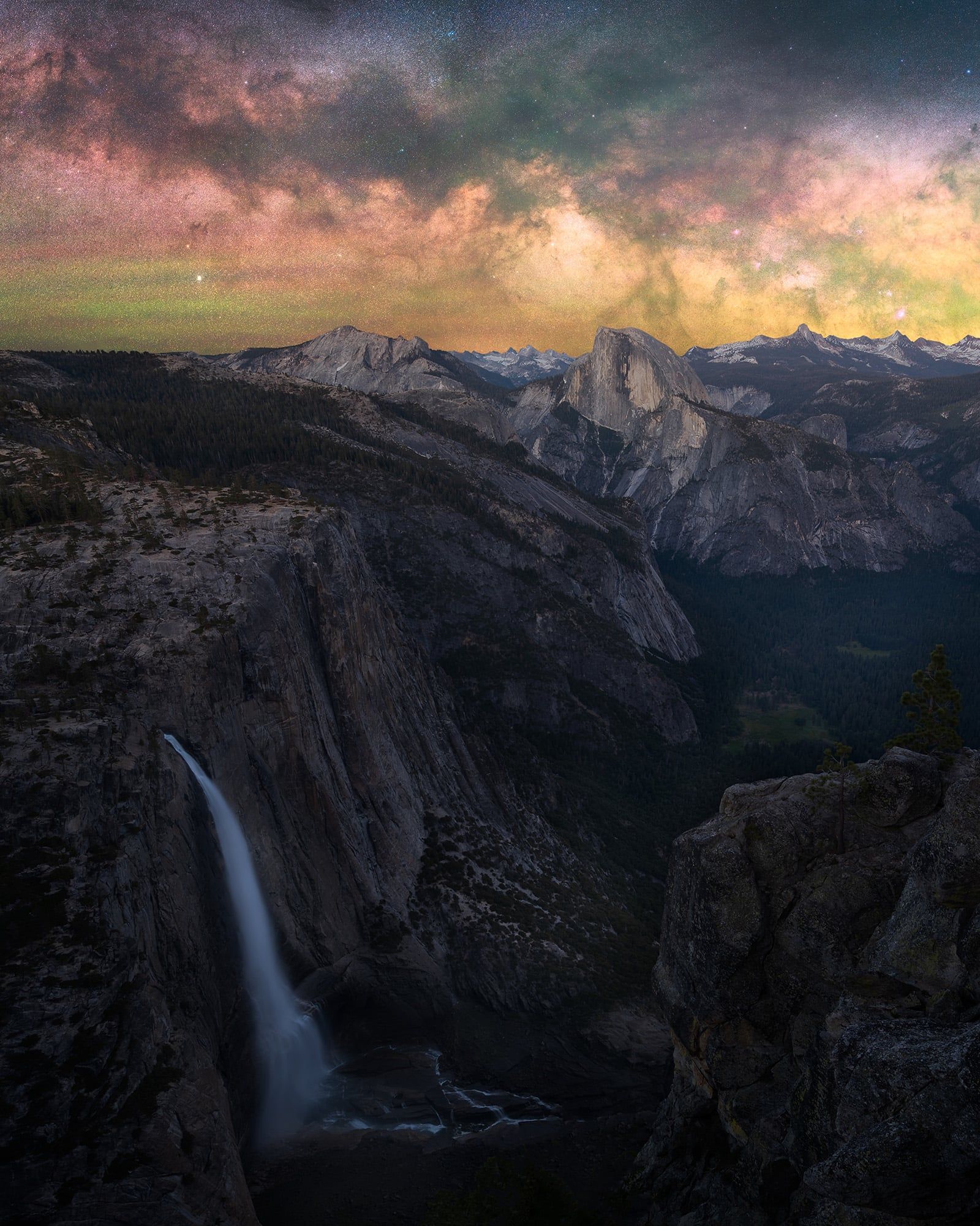 1600x2000 Spectacularly colorful night sky over Yosemite Valley, California
