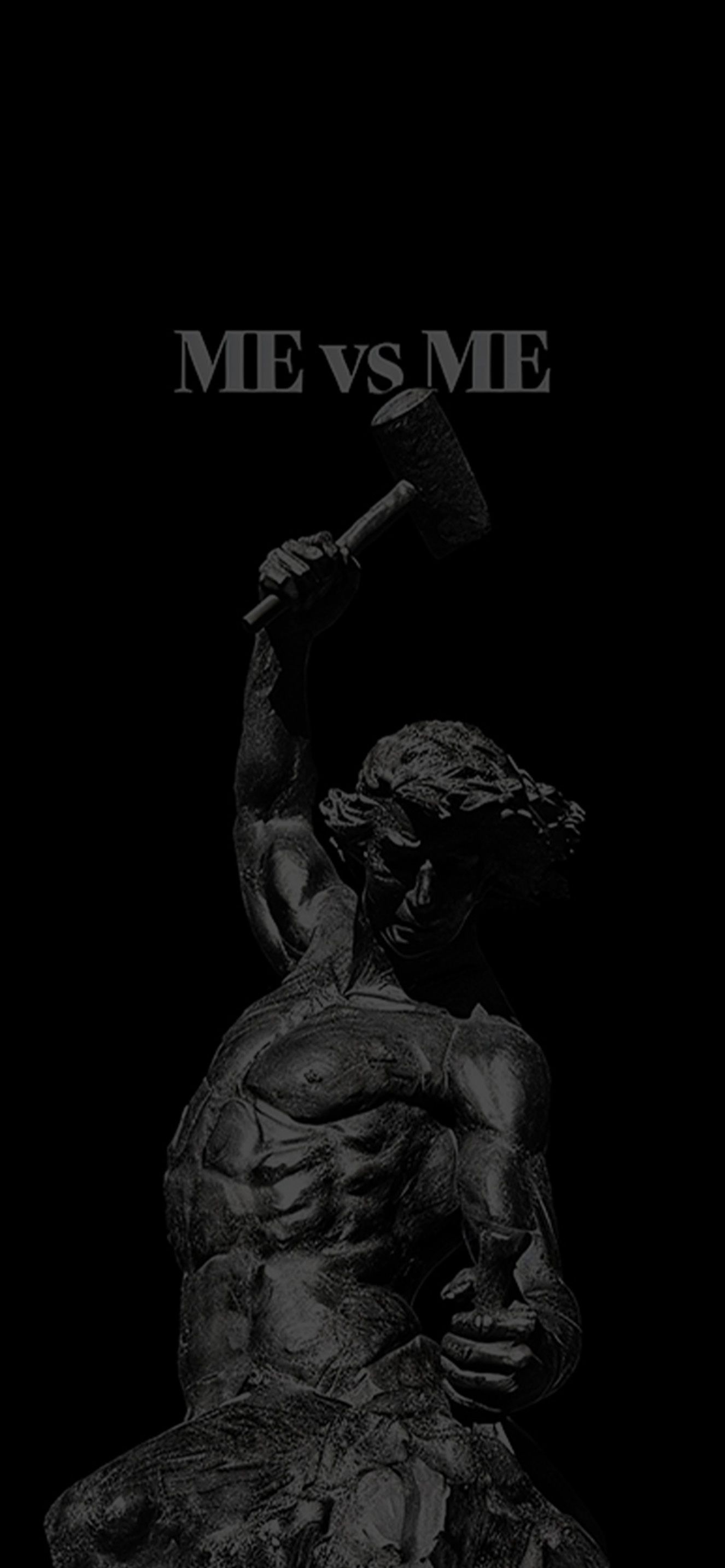 1326x2868 Me vs Me Statue Motivation Black Wallpaper