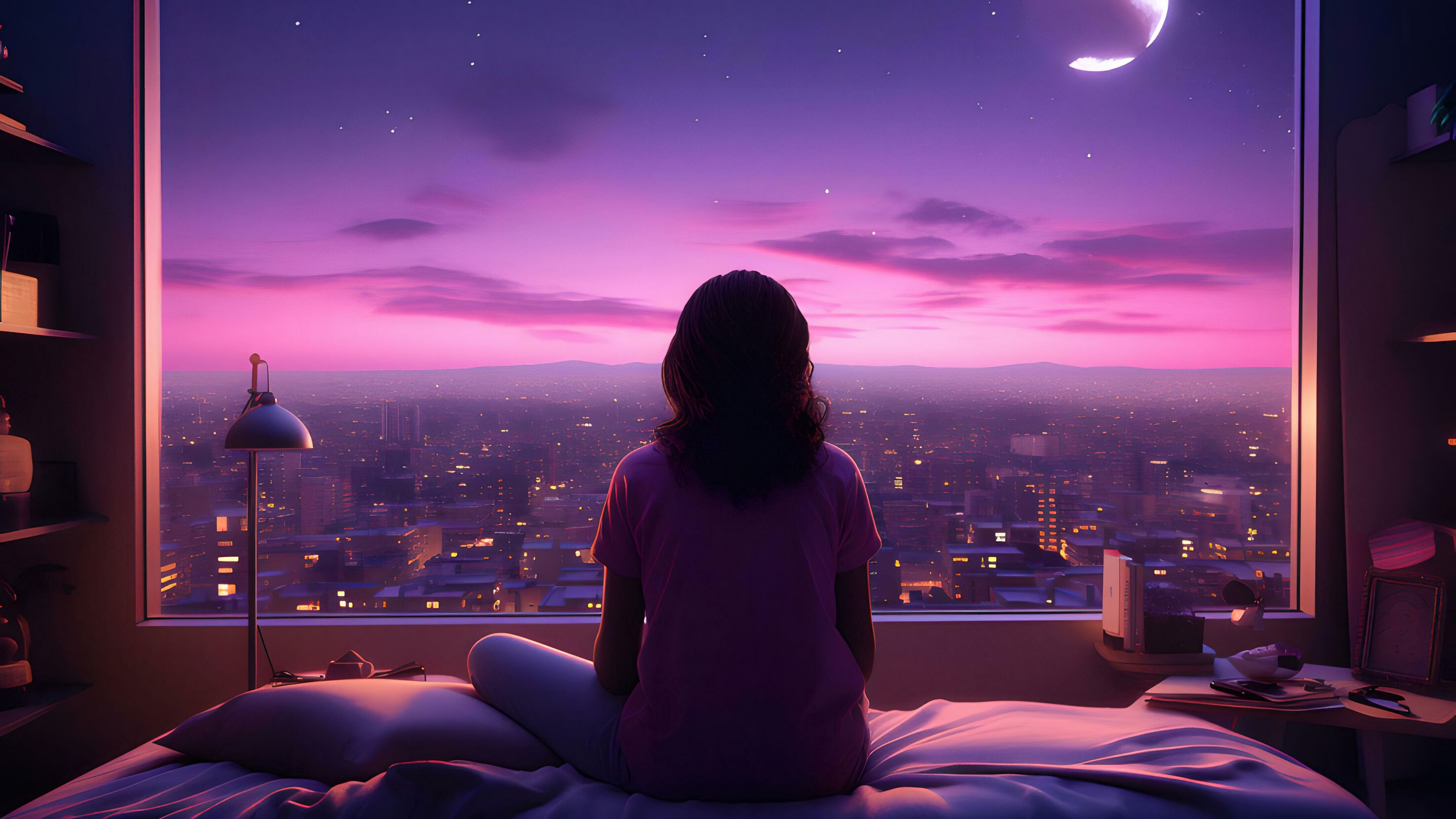 4480x2520 Lofi girl Wallpaper 4K, Alone, Night, 5K, Urban Girl