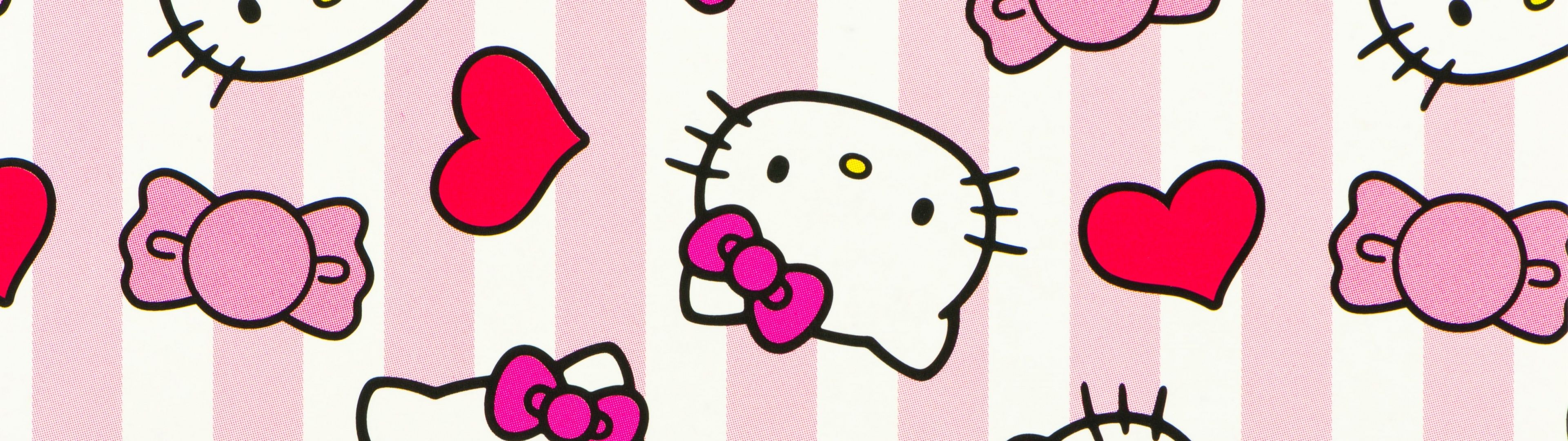 3840x1080 Hello Kitty background Wallpaper 4K, Pink background