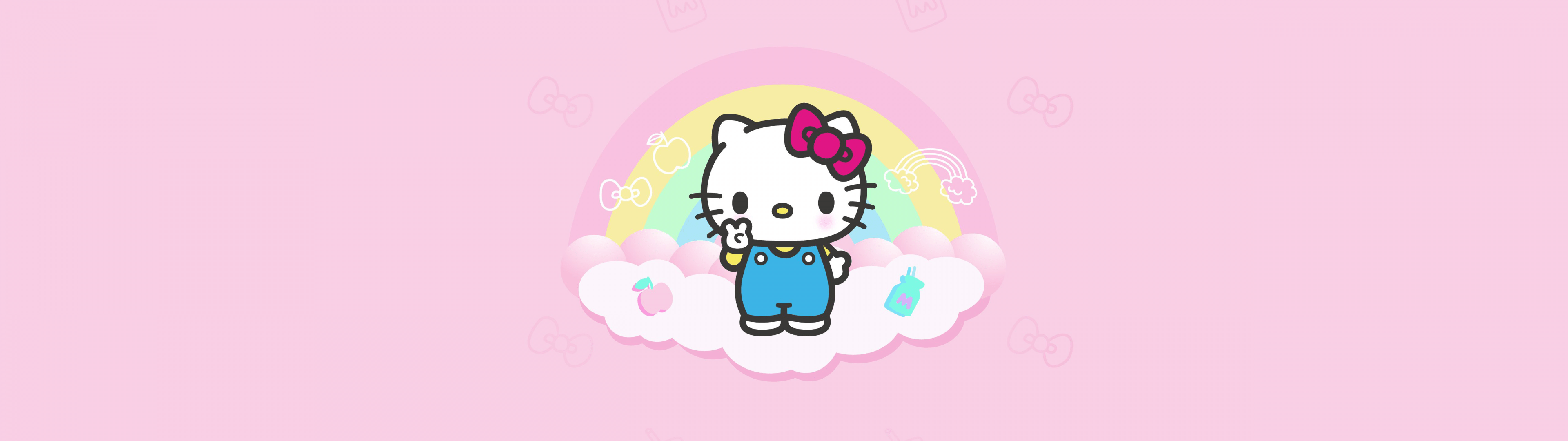 3840x1080 Hello Kitty Wallpaper 4K, Minimalist, Pink background