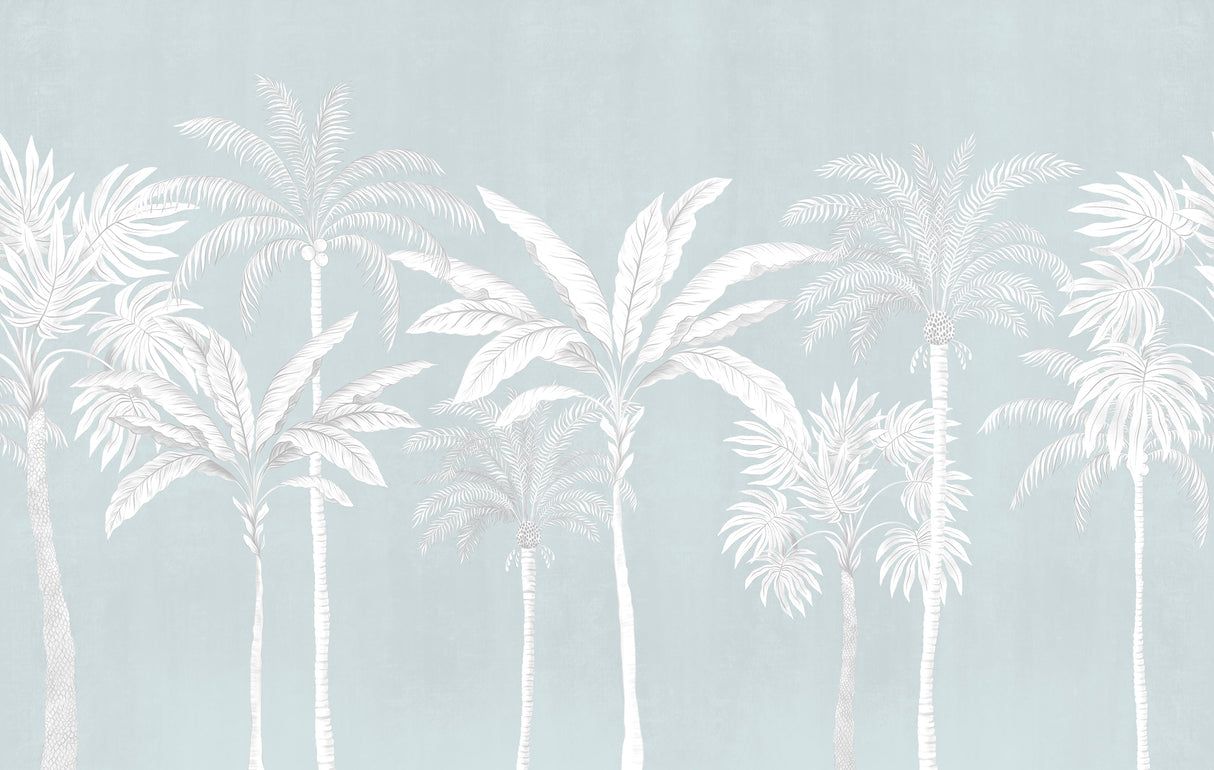 1214x770 Pastel Blue & White Palm Tree Tropical Wallpaper Mural 168W x 120H / Smooth Vinyl Peel & Stick