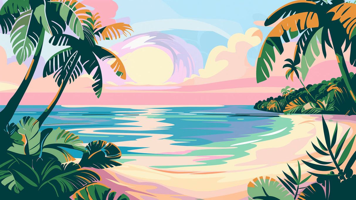 1214x681 Tropical Mural Wallpaper. Pastel Beach Paradise