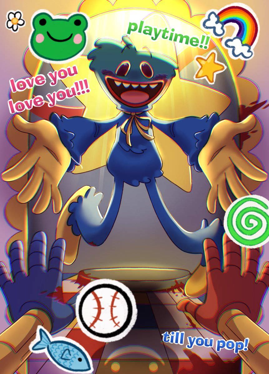 862x1200 Download Huggy Wuggy Poster With Cute Stickers Wallpaper