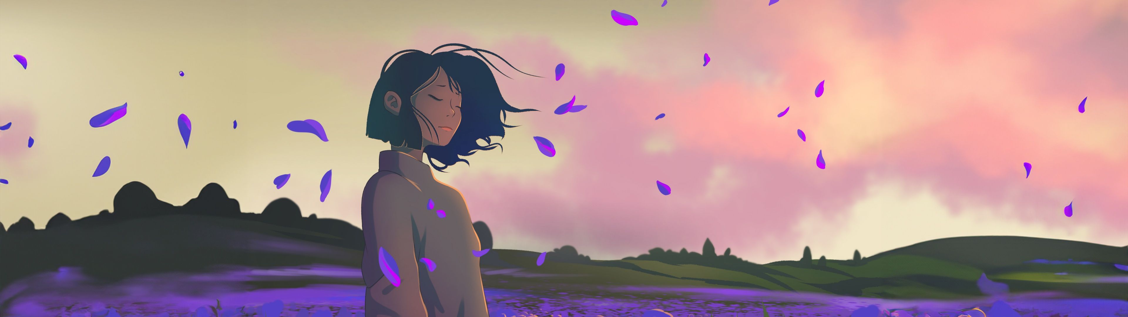 3840x1080 Lofi girl Wallpaper 4K, Lavender fields, 5K
