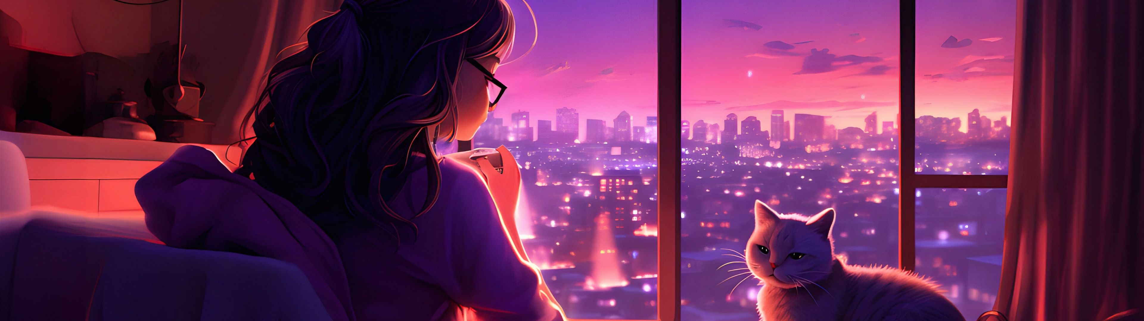 3840x1080 Cozy Girl Wallpaper