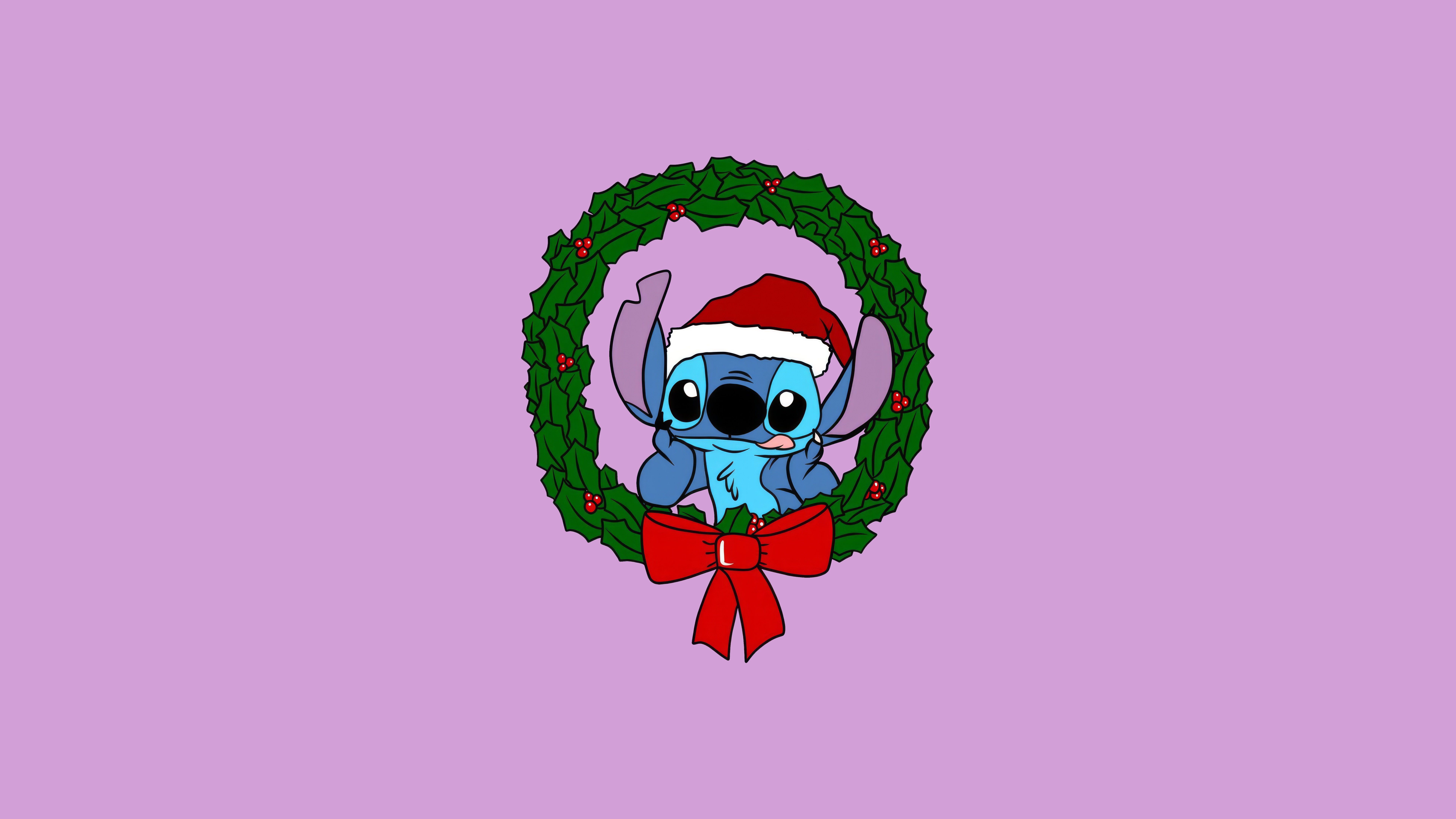 7680x4320 Stitch Christmas Advent Wreath Pink Purple Background Wallpaper 4K for Desktop