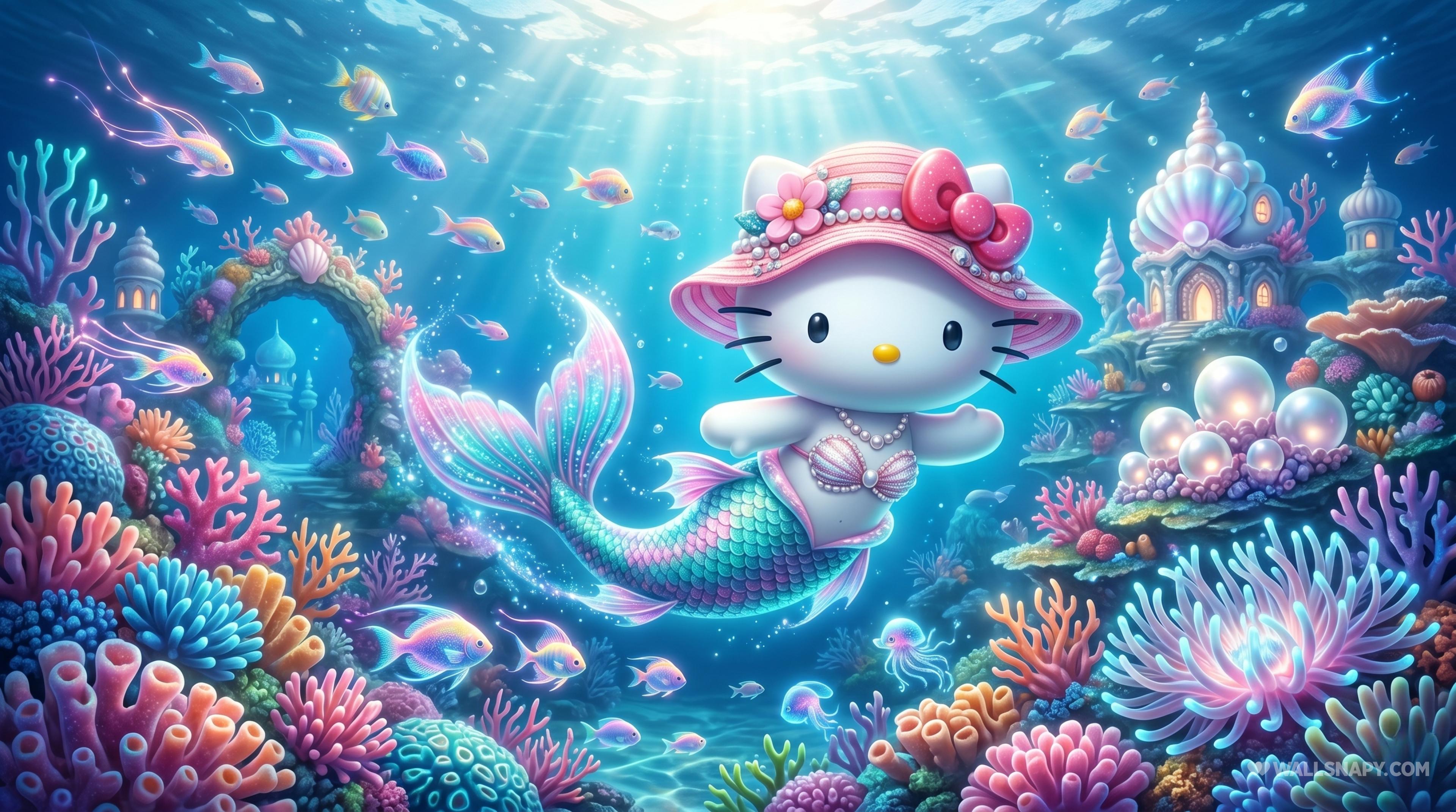 3840x2143 Hello kitty mermaid underwater 4k pc wallpaper
