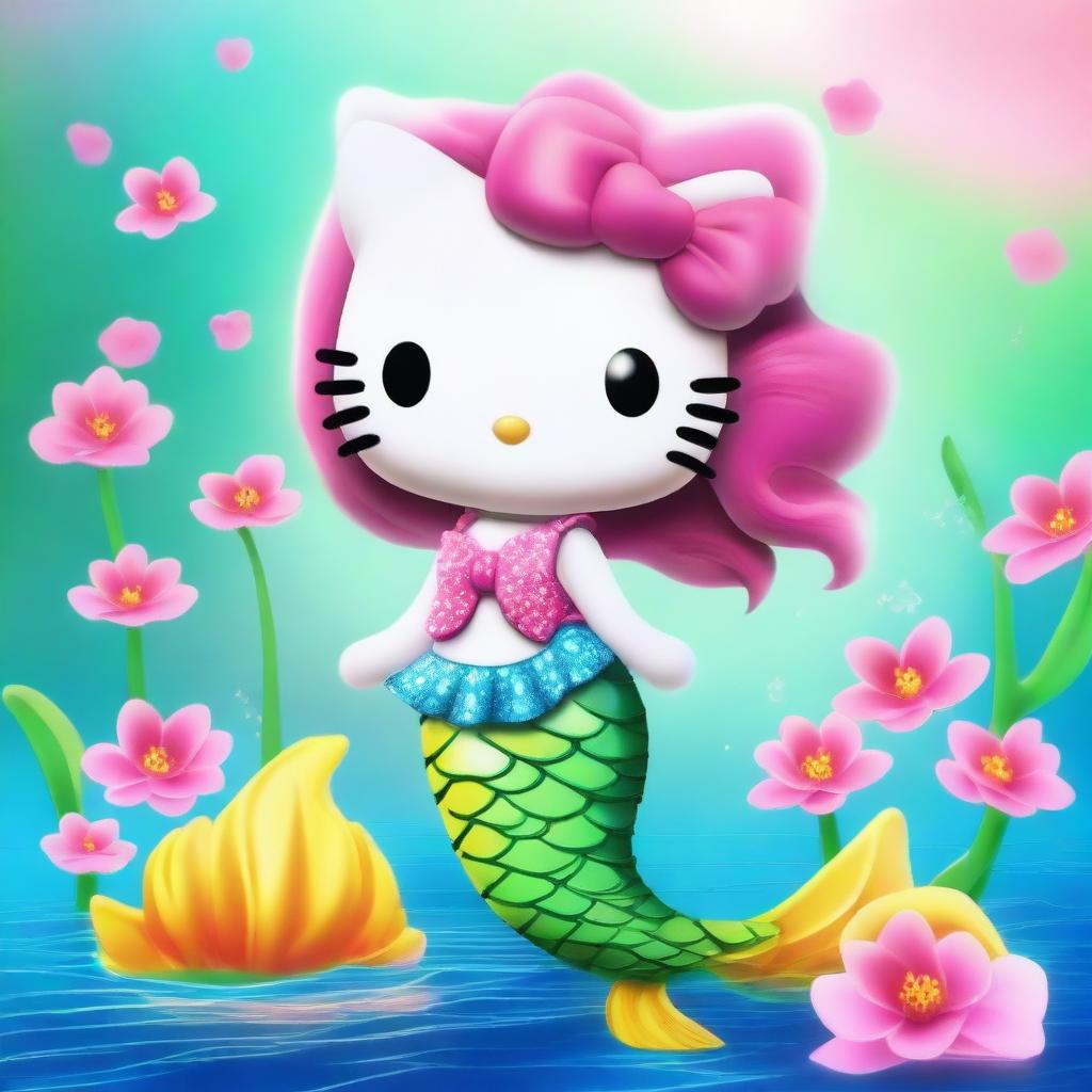 1024x1024 Under the Sea with Hello Kitty: A Vibrant Mermaid Adventure