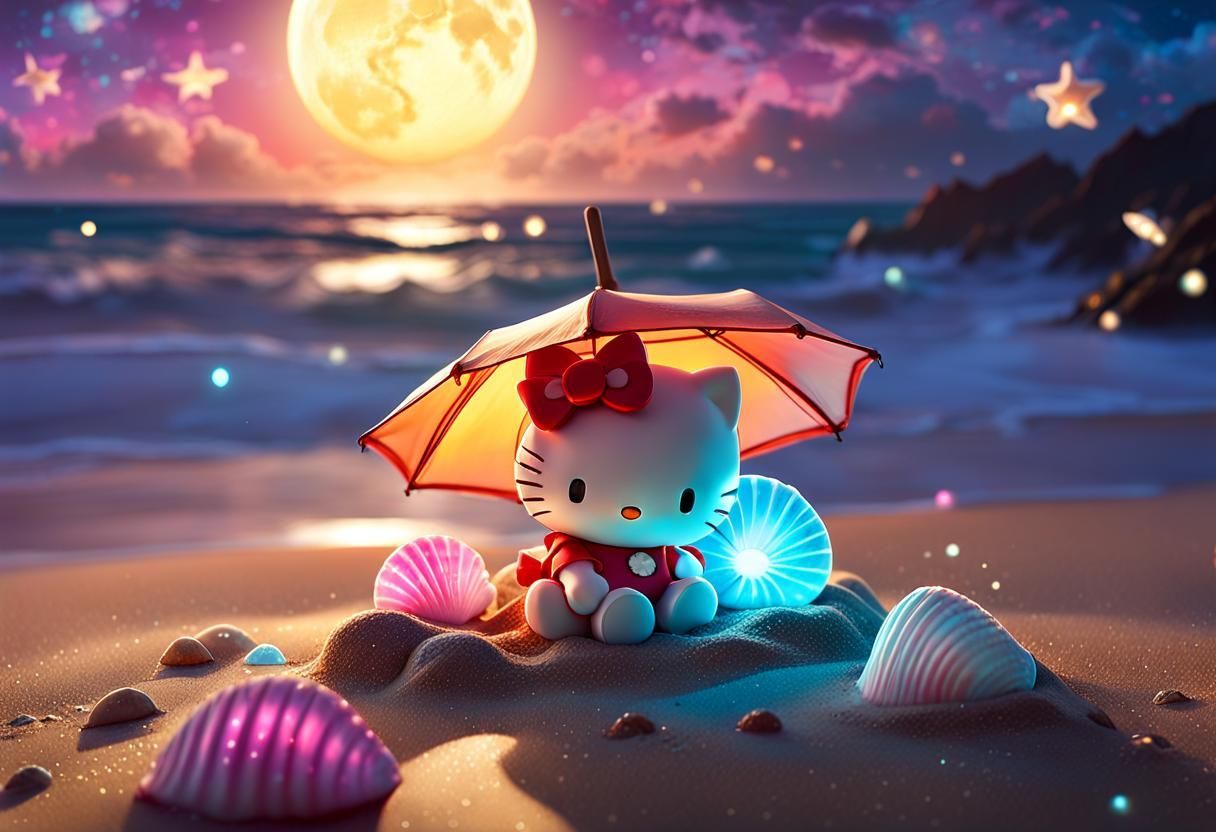 1216x832 Hello Kitty Constellation on Bioluminescent Beach