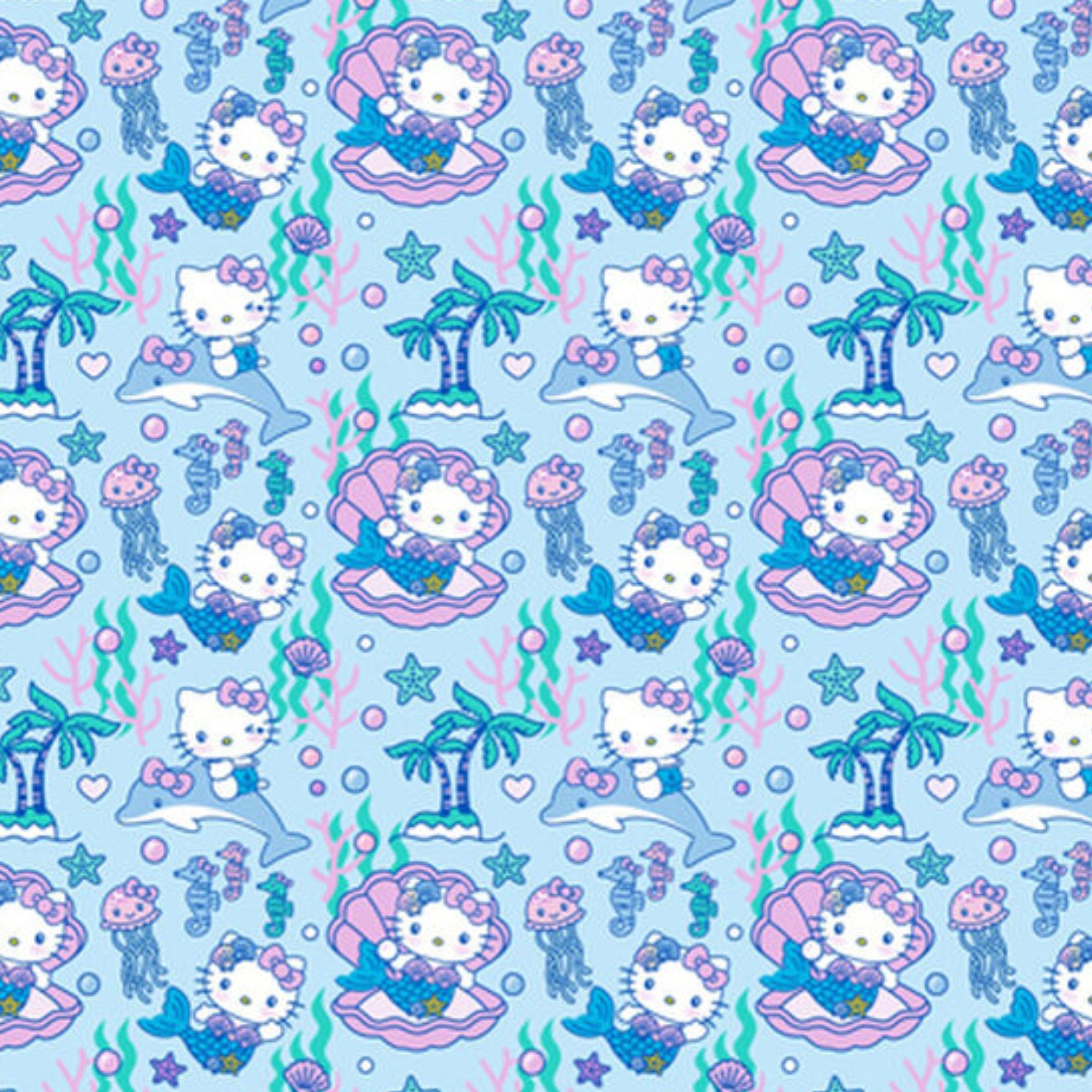 2000x2000 Hello Kitty Fabric, Hello Kitty Mermaid on Light Blue Licensed by Sanrio for Springs Creative Novelty Cotton Fabric, Hello Kitty Mermaid