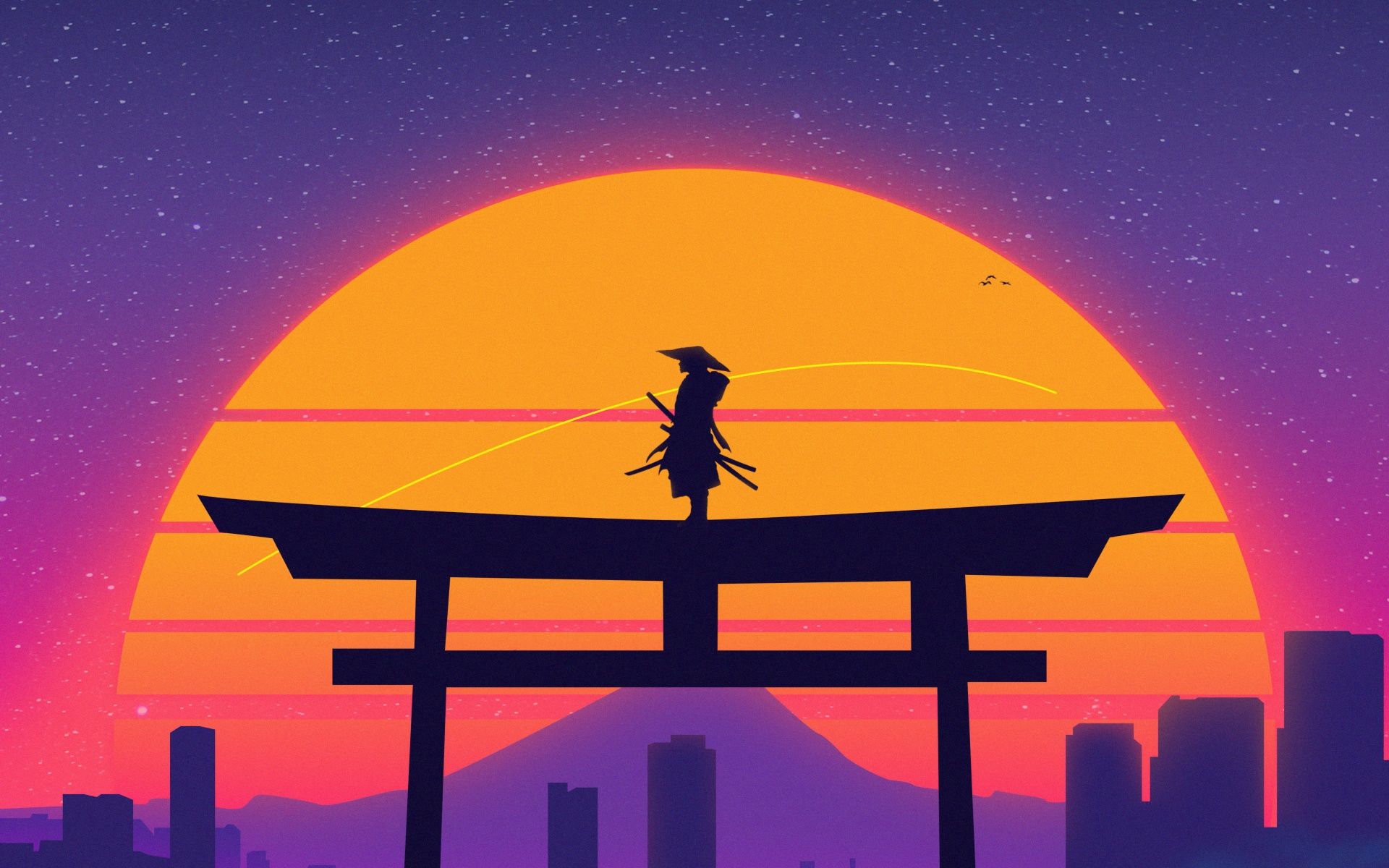 1920x1200 Samurai Wallpaper 4K, Torii gate, Japanese, 5K, Sunset