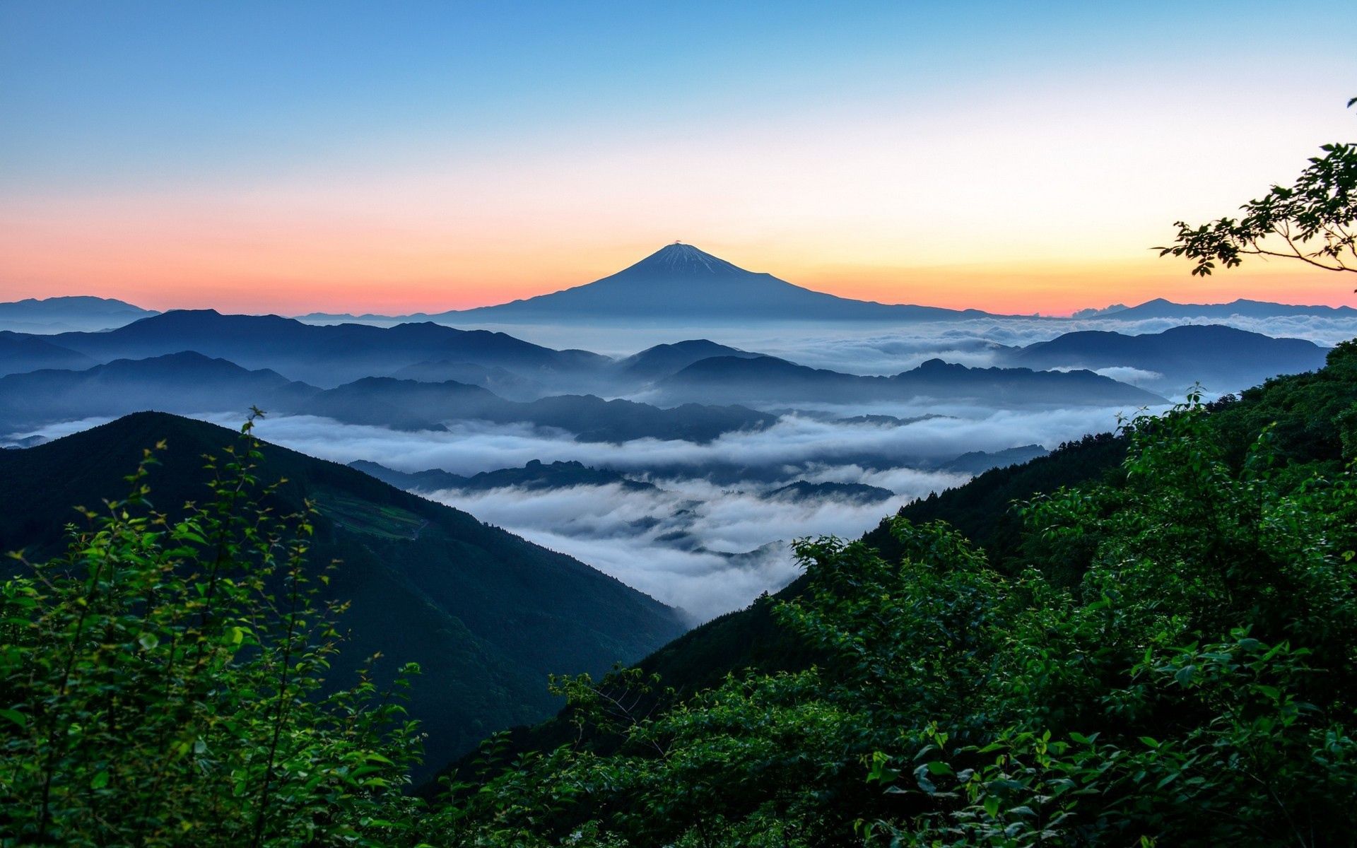 1920x1200 Mount Fuji in fog, Japan Desktop wallpaper 1920x1200