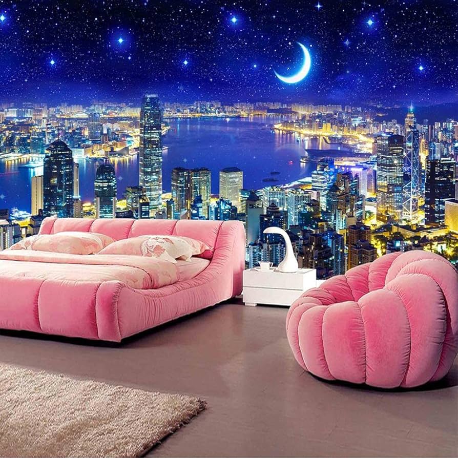 894x894 Modern City Night Scene 3D Wall Mural Wallpaper, Bustling City ​​Building Photo Print Wallpaper, Panoramic Mural for Living Room Bedroom TV Background Office Decor Mural.3x 118.2(W x H)
