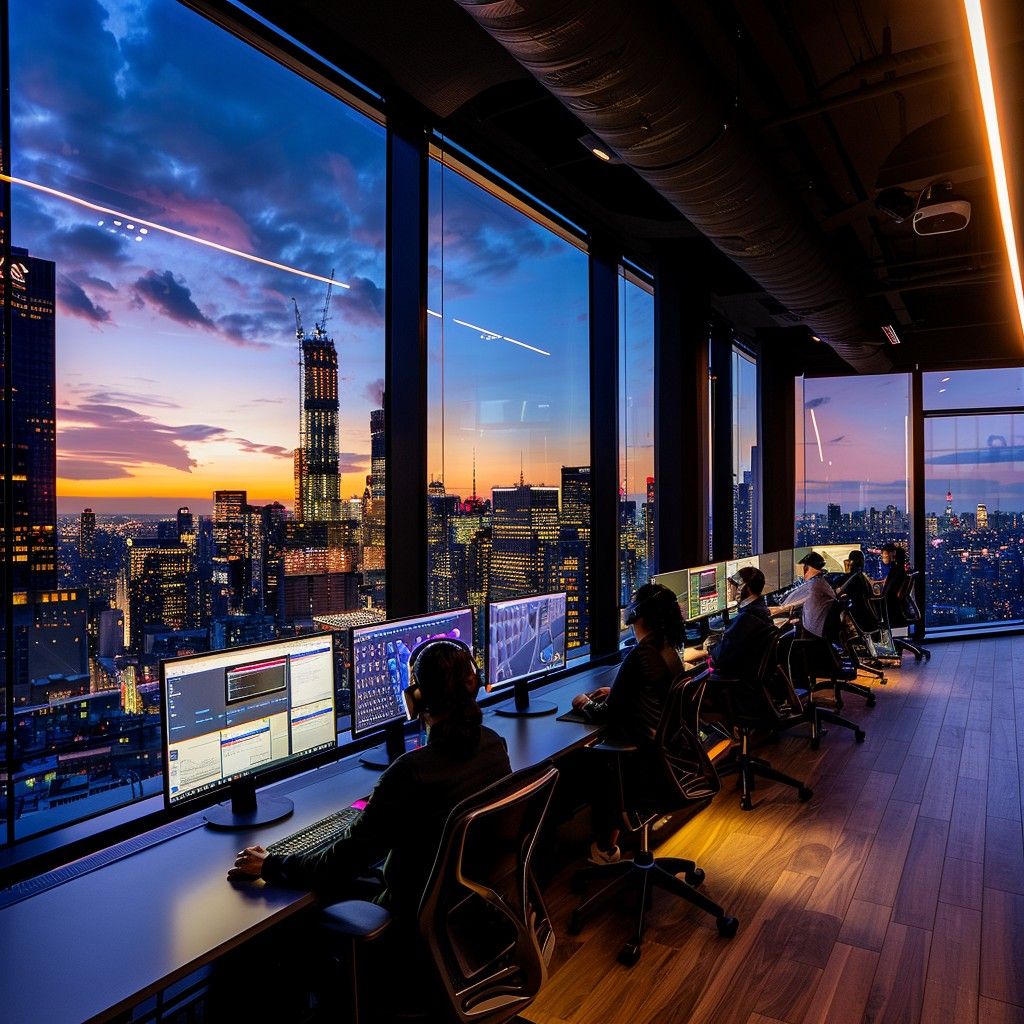 1024x1024 Download Evening Office View Image, Office, Cityscape