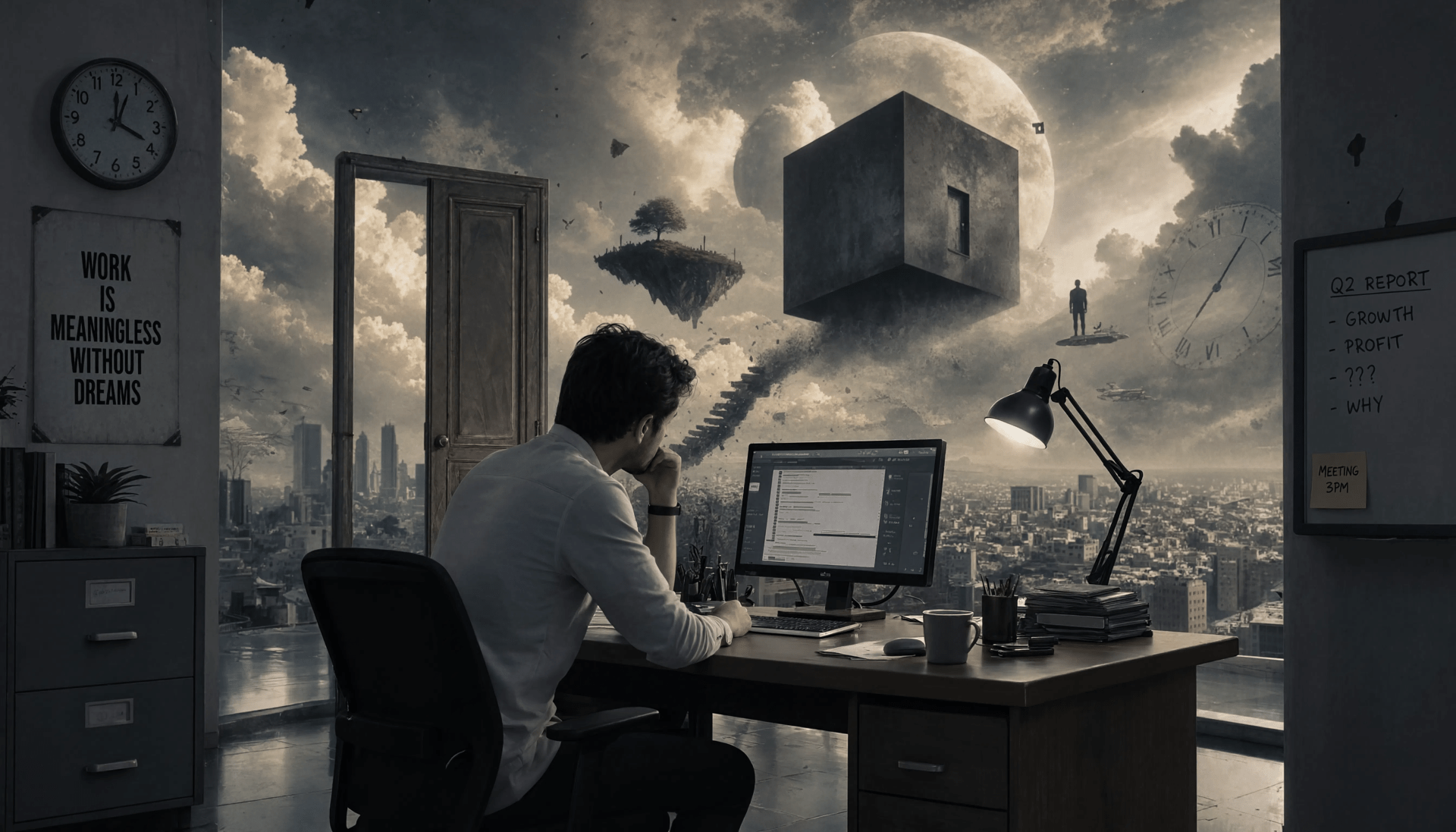 1920x1097 Daydreaming Office Worker