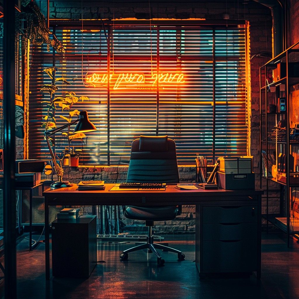 1024x1024 Download Cozy Evening Office Image, Evening, Cozy