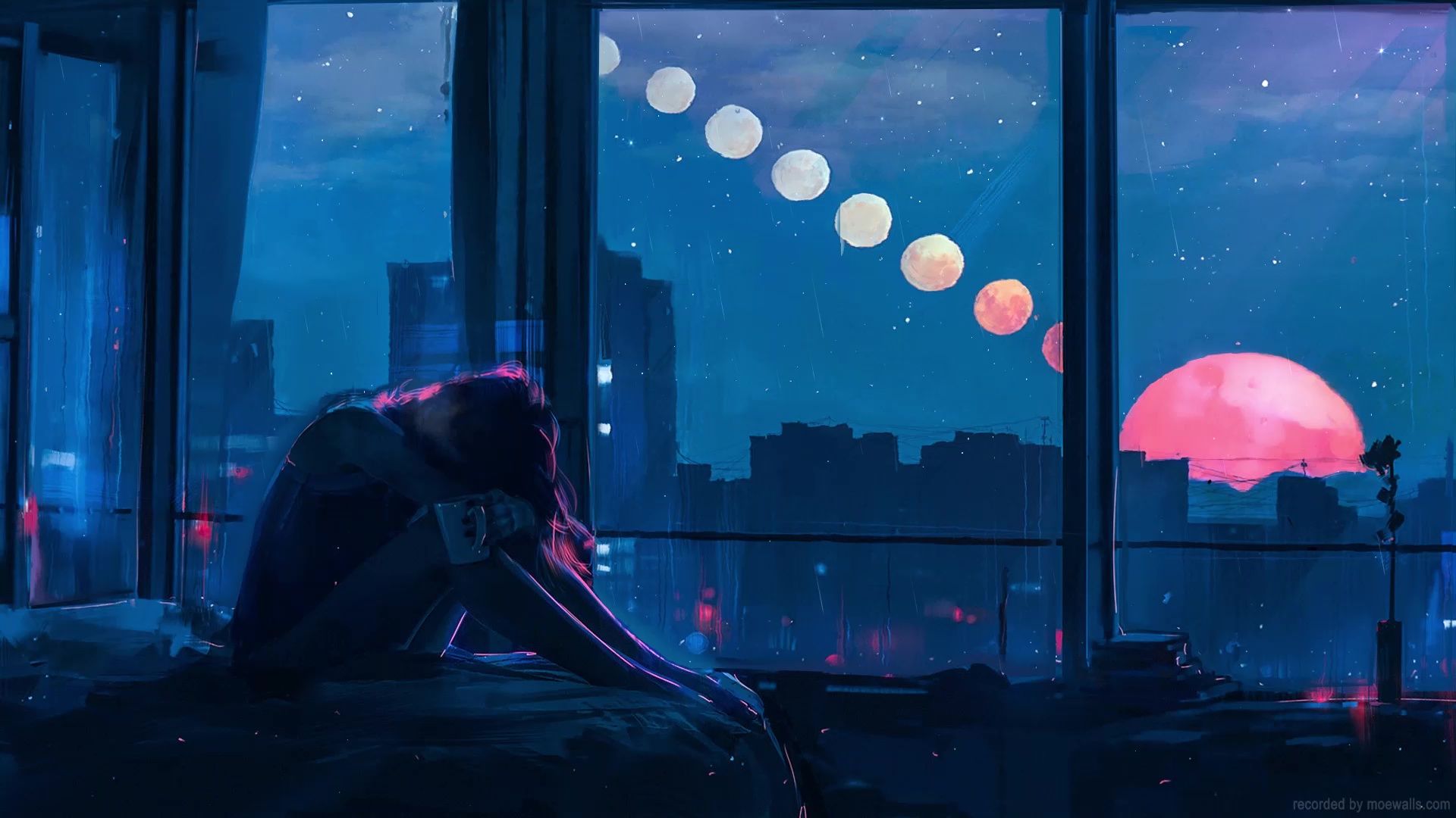 1920x1080 Sad Girl On Rainy Day Live Wallpaper