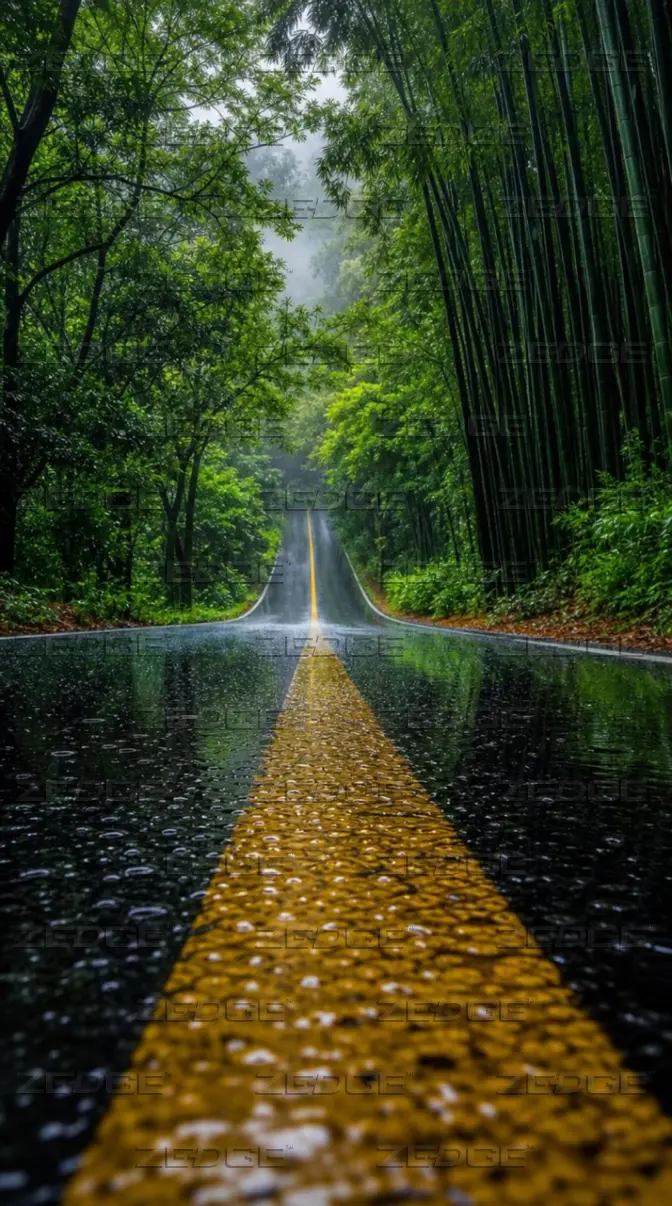 672x1206 Rainy Forest Road Green Mobile Wallpaper wallpaper