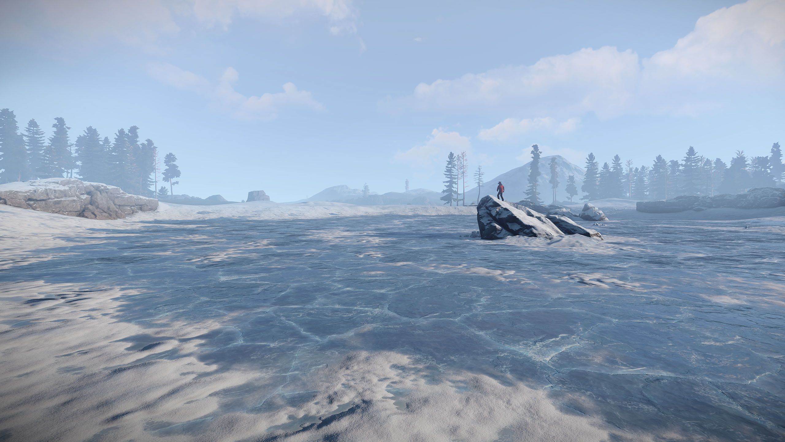 2560x1440 Rust introduces sitting down and frozen lakes. Rock Paper Shotgun