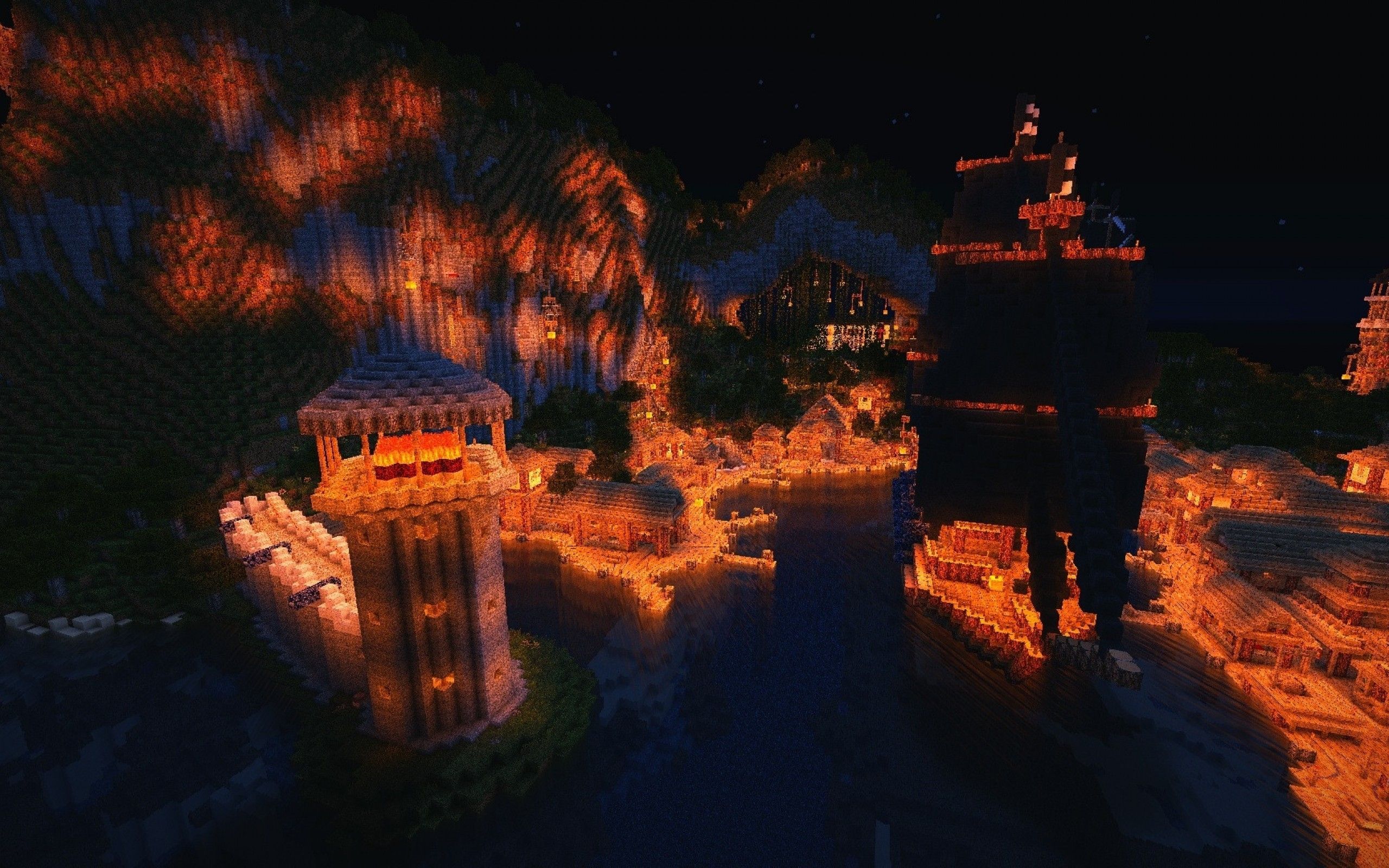 2560x1600 Minecraft Night Wallpaper