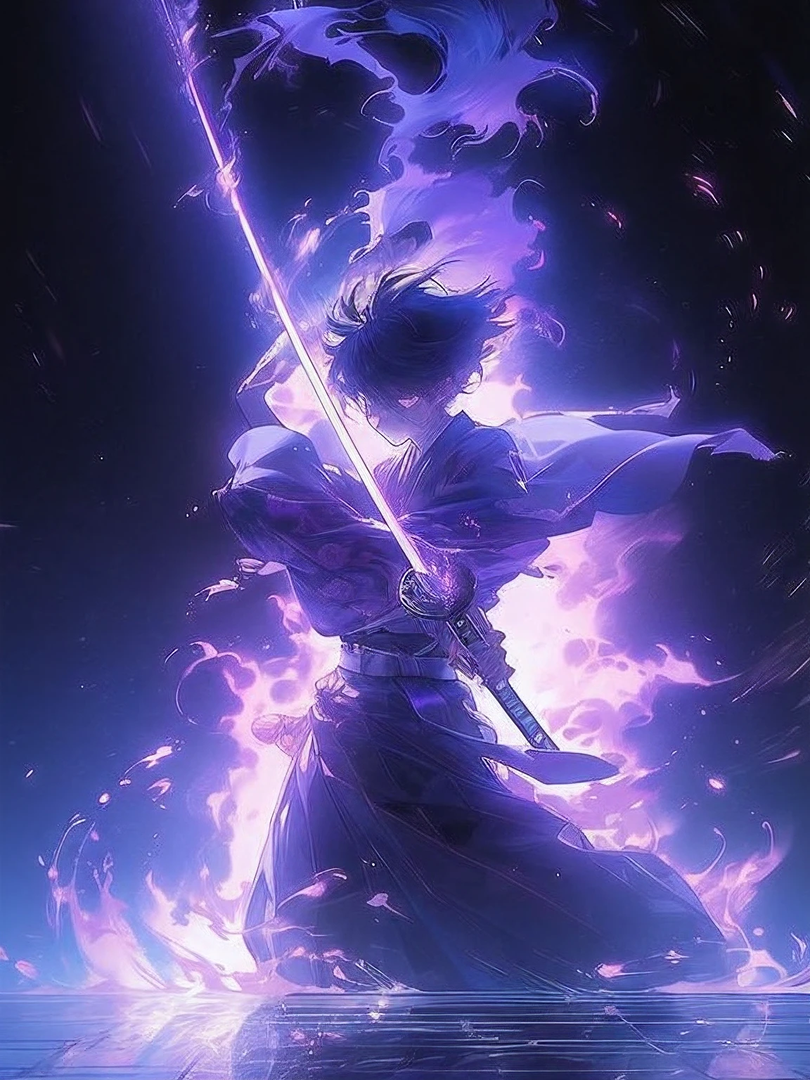 1152x1536 A man with a sword in his hand standing in front of a fire