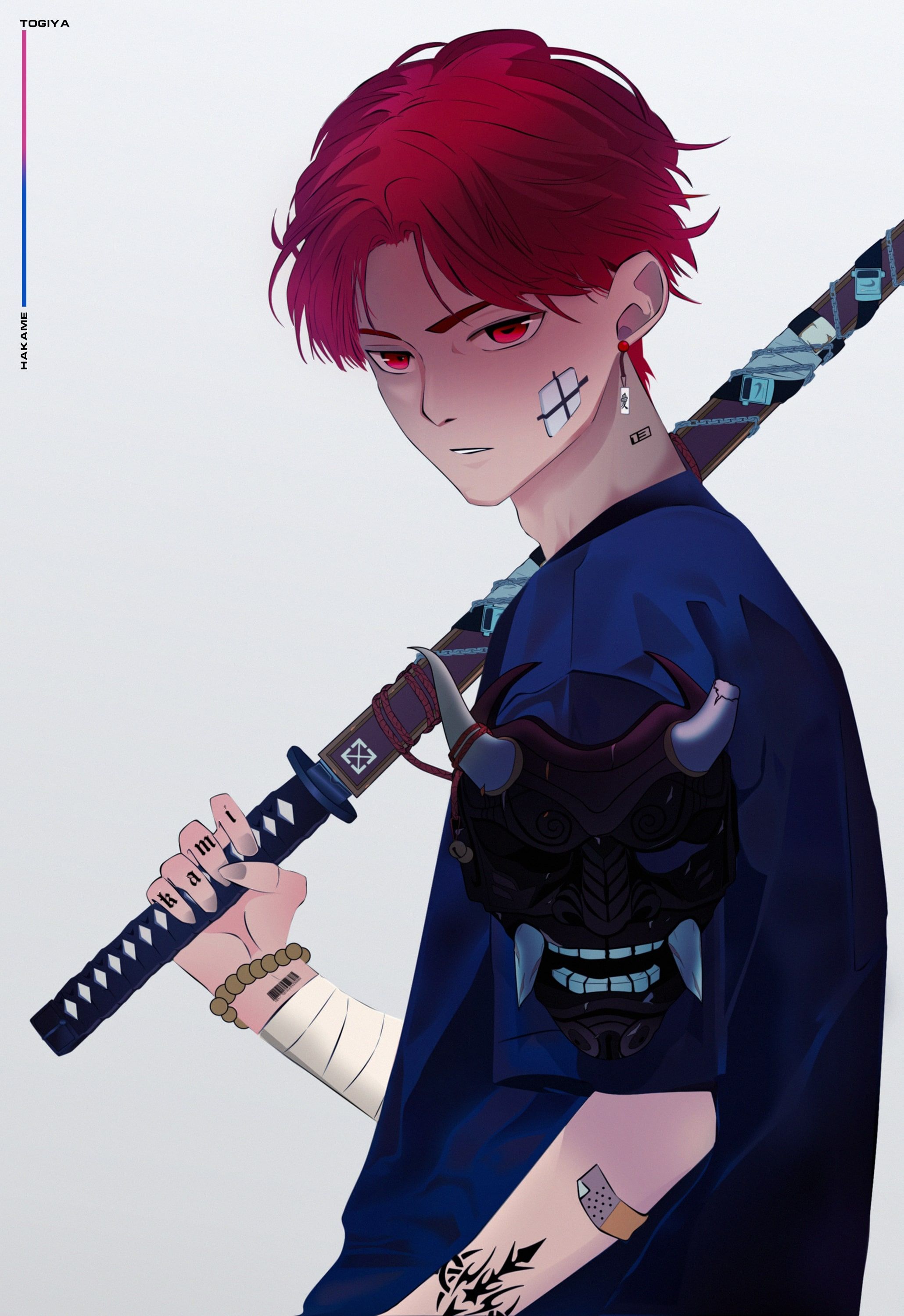 2060x3000 Download wallpaper 2060x3000 guy, glance, katana, tattoo, anime HD background