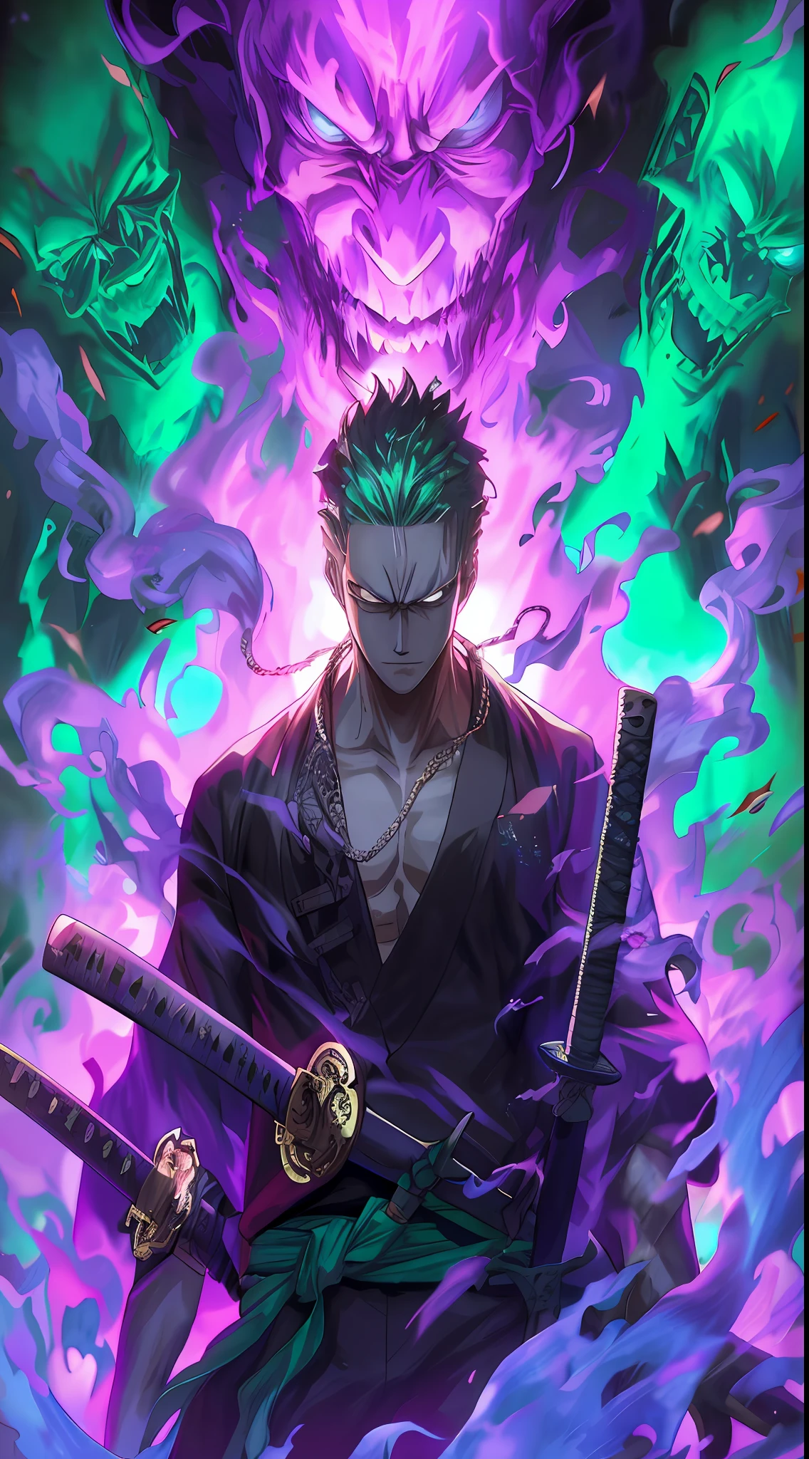 1136x2048 A man with a sword standing in front of a demon