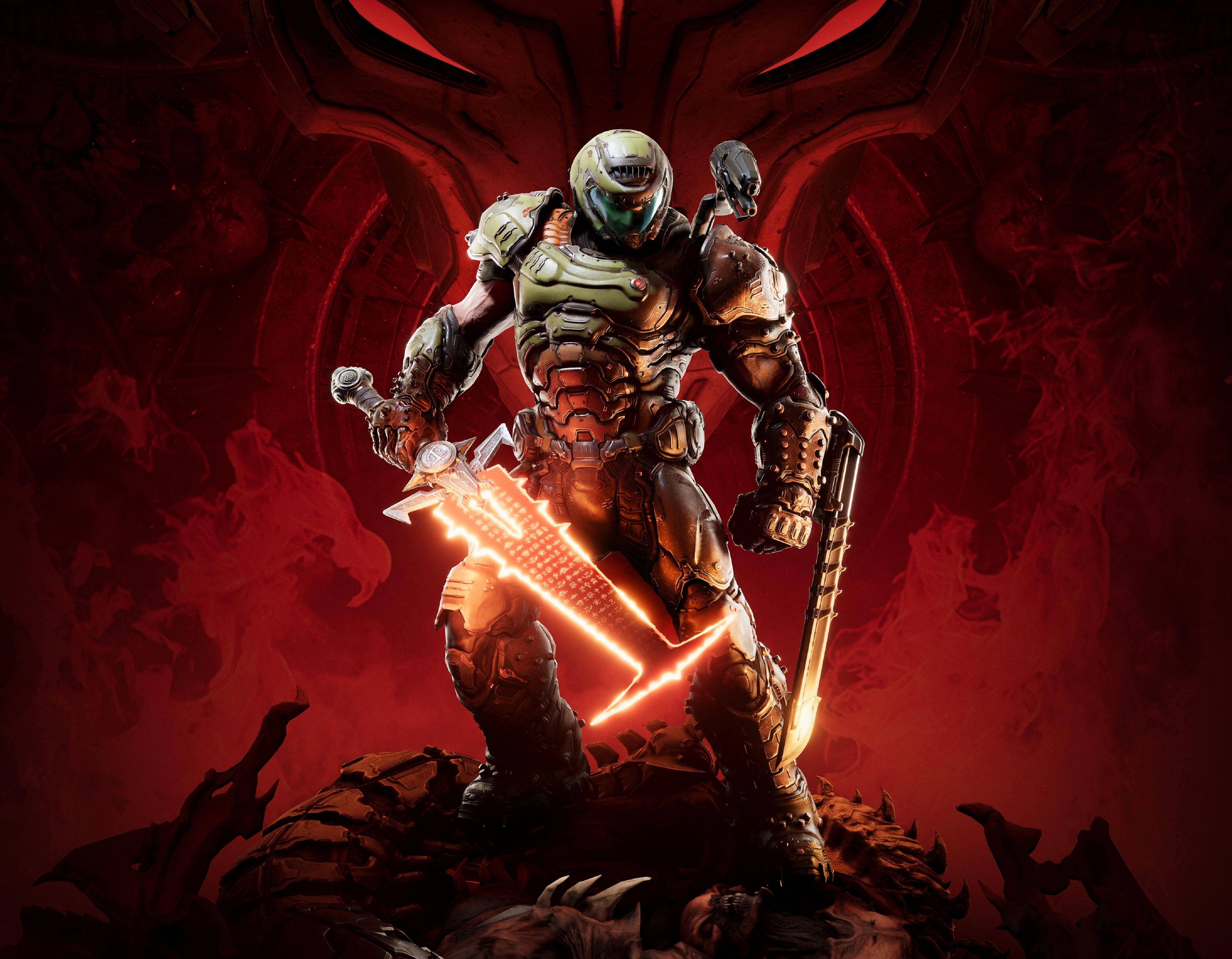 5120x3986 Download Doomguy Sword Doom Eternal Wallpaper