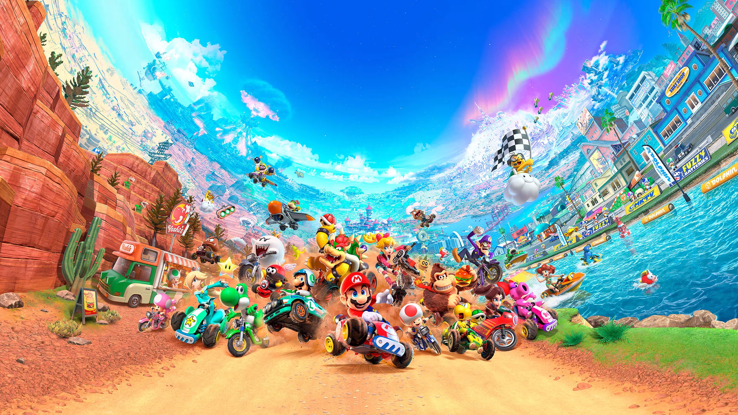 2560x1440 Mario Kart World Artwork Wallpaper with Monocle