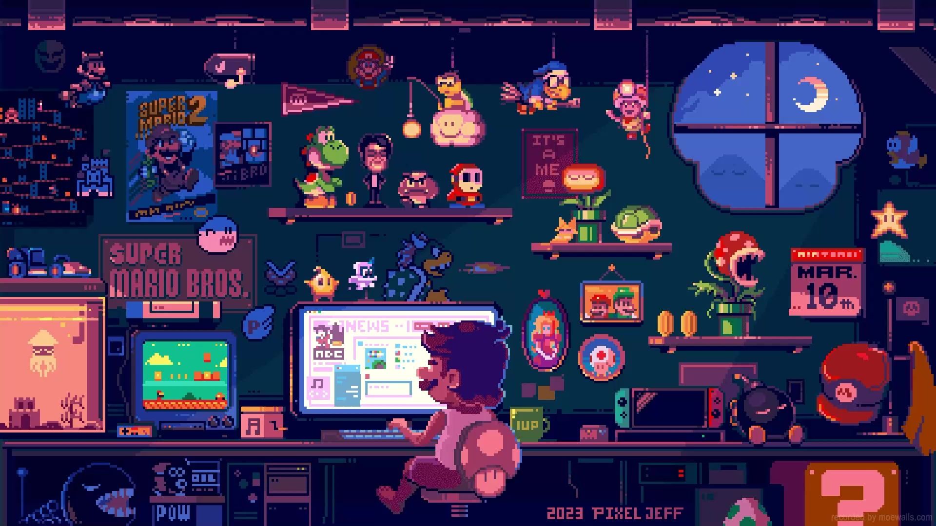 1920x1080 Chill Mario Pixel Live Wallpaper