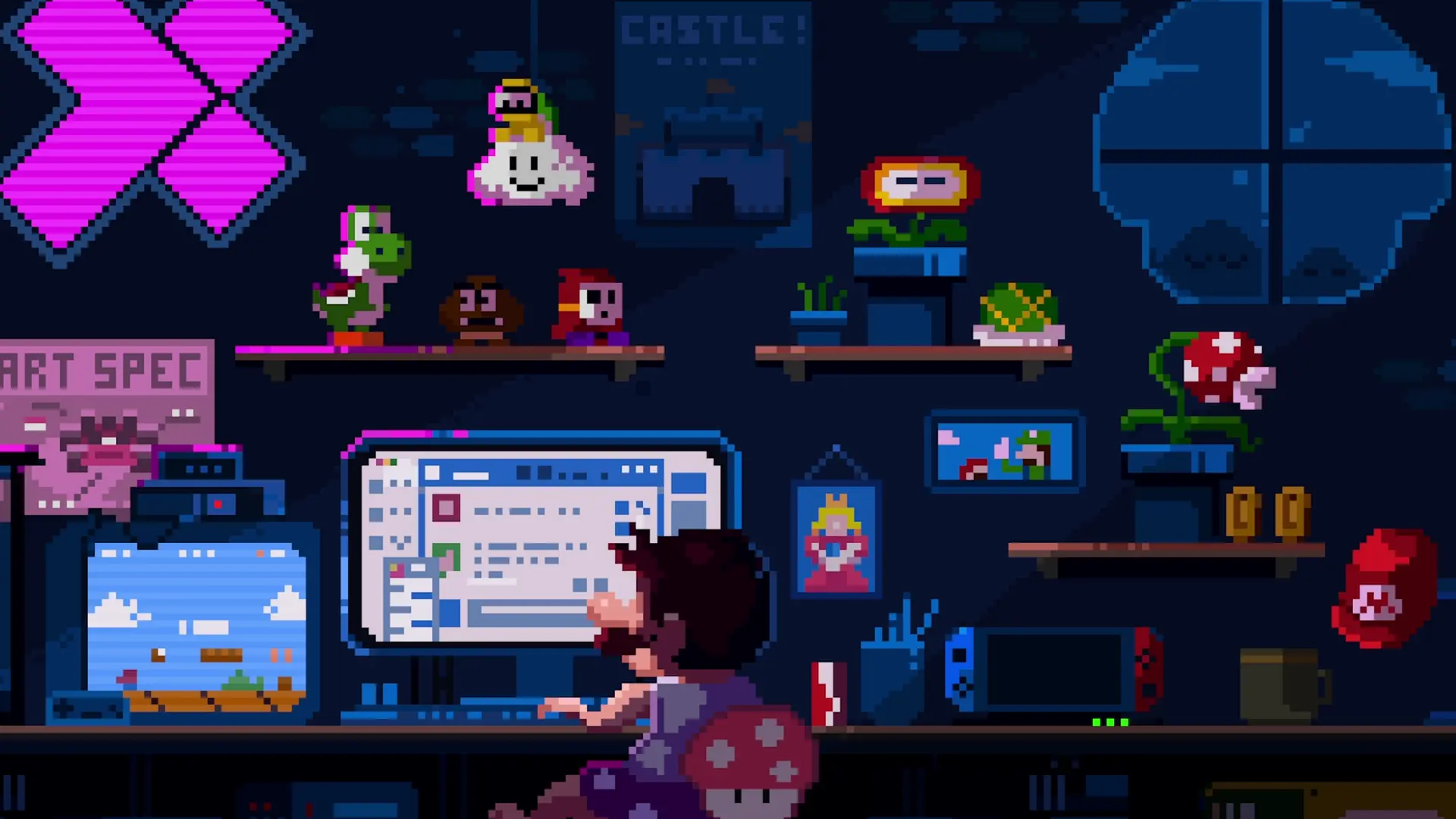 1920x1080 Super Mario Retro Gamer Room Live Wallpaper for Mac & Windows
