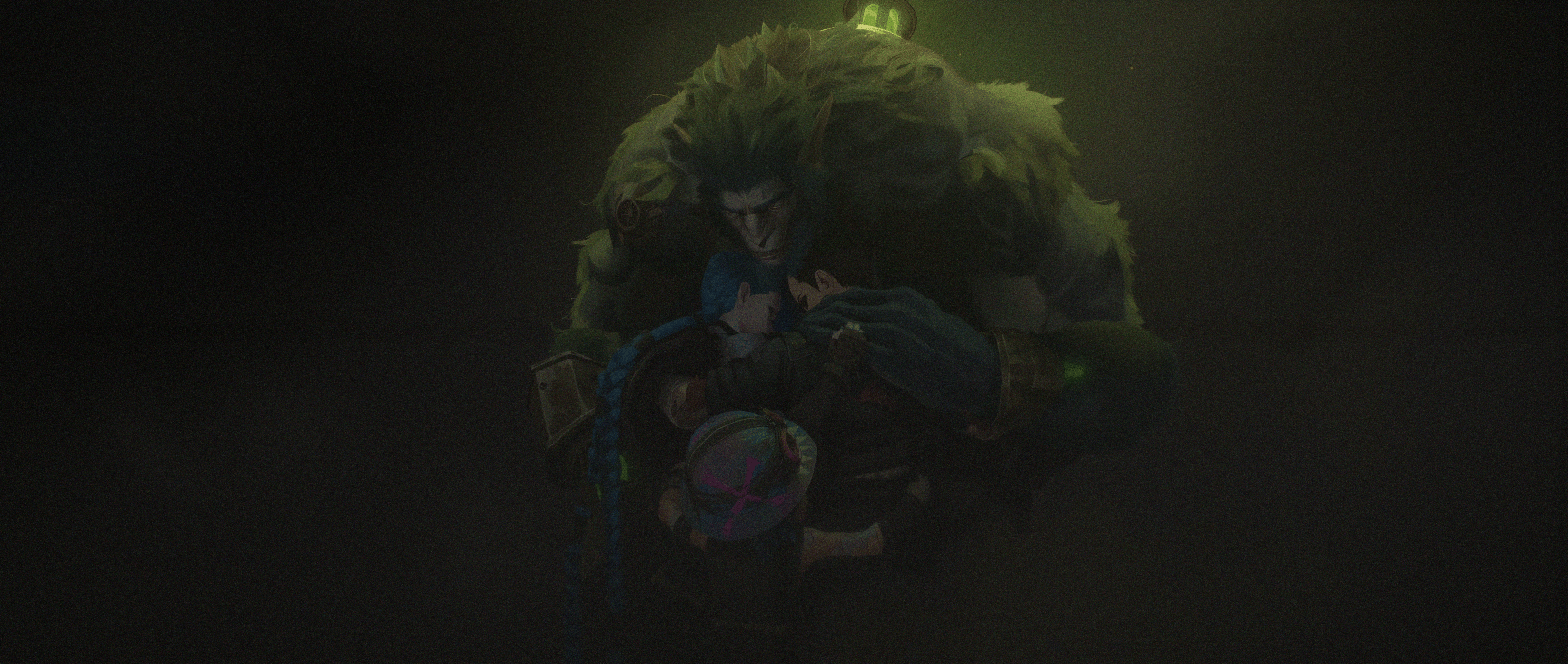 3152x1336 Arcane Season 2 HD Wallpaper: VI, Warwick, and Jinx Unitex1336