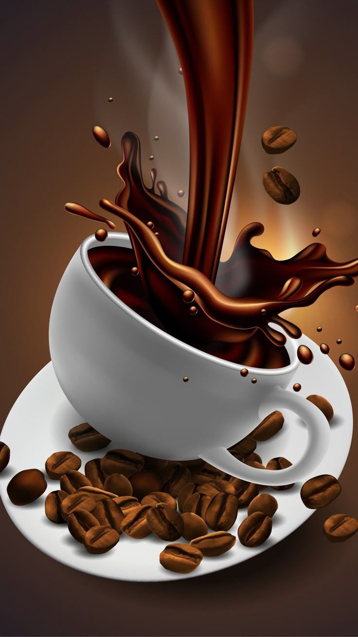 736x1308 Delicious Coffee Pouring into a Cup. Arte de granos de café, Arte de taza de