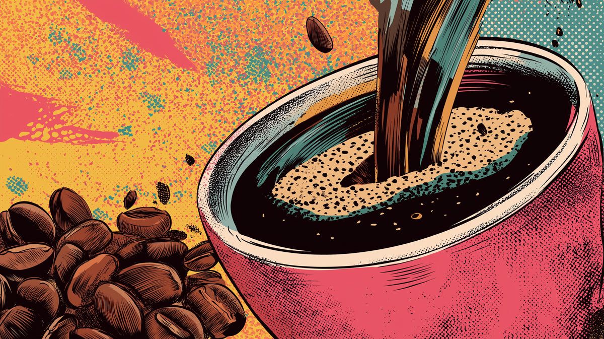 1200x673 Coffee Splash Pop Art Mural Wallpaper. Retro Kitchen Decor