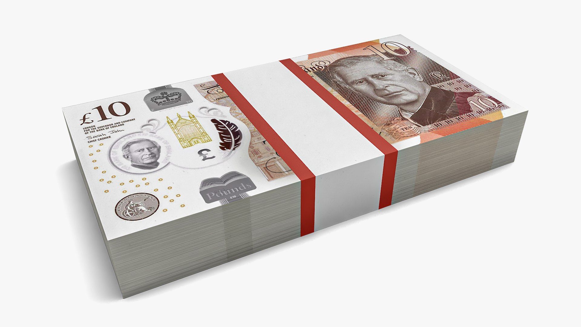 1920x1080 UK Currency 10 Pounds Banknotes Pack 3D